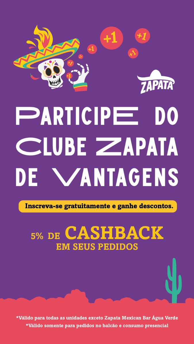 ZapataBrasil_'s tweet photo. 🌮 Gosta de comida mexicana? Cadastre-se no Clube Zapata de Vantagens e ganhe cashback! Depois, informe seu CPF nos pedidos presenciais e aproveite o saldo.Quanto mais você visita, mais vantagens! *Exceto Zapata Mexican Bar Água Verde. #clubezapatabr #cashbackzapata #centrocivico https://t.co/p1qBbSxbsc