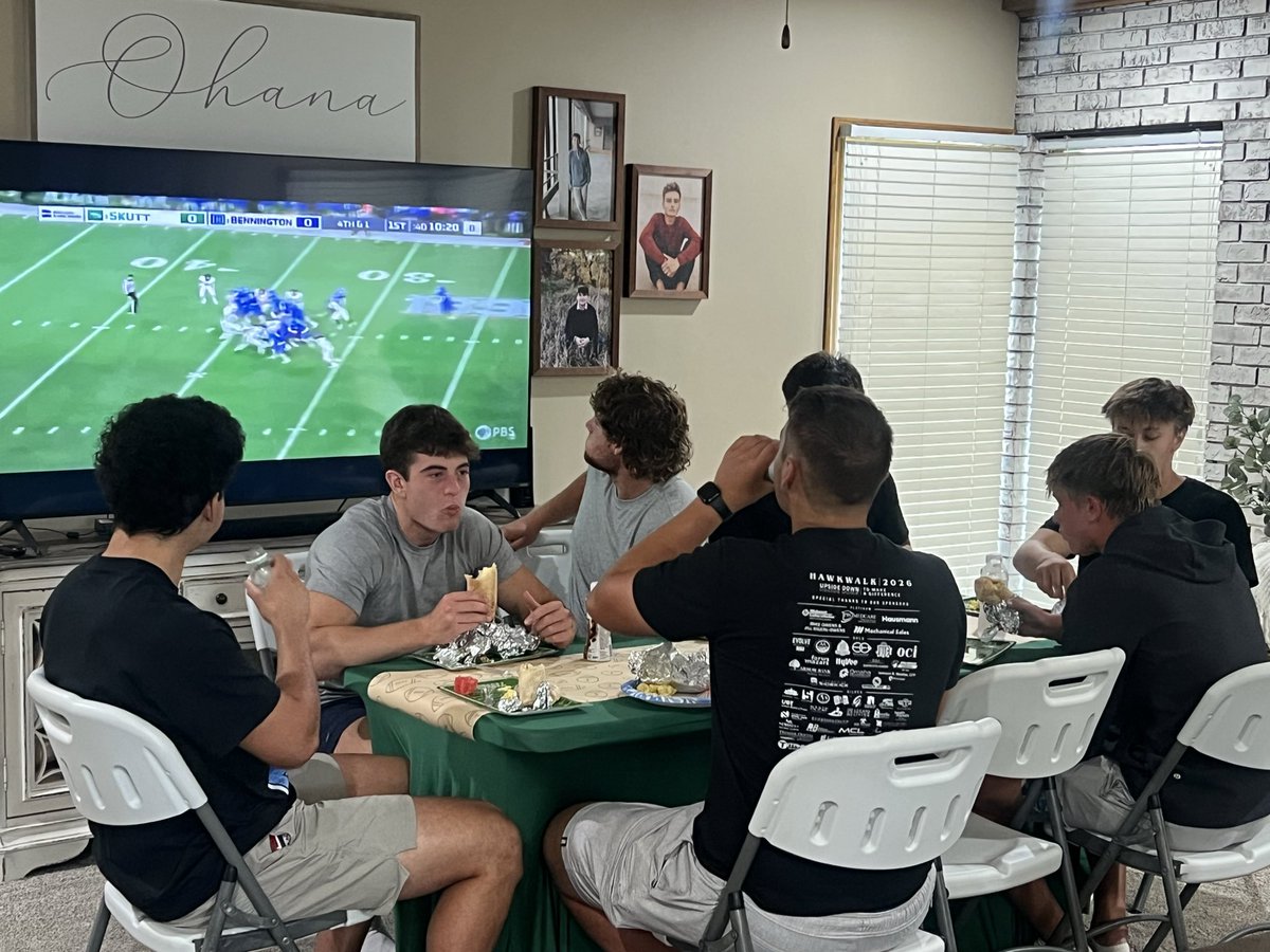 SkuttFB's tweet photo. The Annual Junior/Senior Lineman Breakfast was a success!  The boys ate, broke down game film of the 2024 State Championship game and had some pool time.  The boys are excited to get the season started! Thank you Brinker, Ziebell and Jarecki families for hosting. Roll Hawks! https://t.co/v4ZpE8cWxH