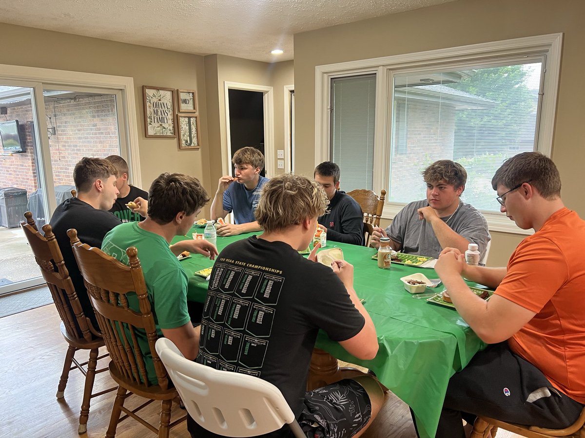 SkuttFB's tweet photo. The Annual Junior/Senior Lineman Breakfast was a success!  The boys ate, broke down game film of the 2024 State Championship game and had some pool time.  The boys are excited to get the season started! Thank you Brinker, Ziebell and Jarecki families for hosting. Roll Hawks! https://t.co/v4ZpE8cWxH