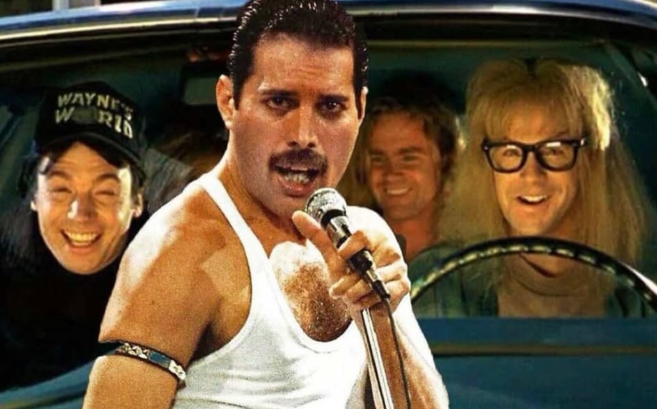 historyrock_'s tweet photo. Toward the end of his life, Freddie Mercury, who was practically bedridden, watched a preview of the scene from Wayne's World in which Wayne and Garth headbang to "Bohemian Rhapsody" and gave it his approval. The use of the song in the movie helped Queen make a major comeback in the United States in the early 1990s.