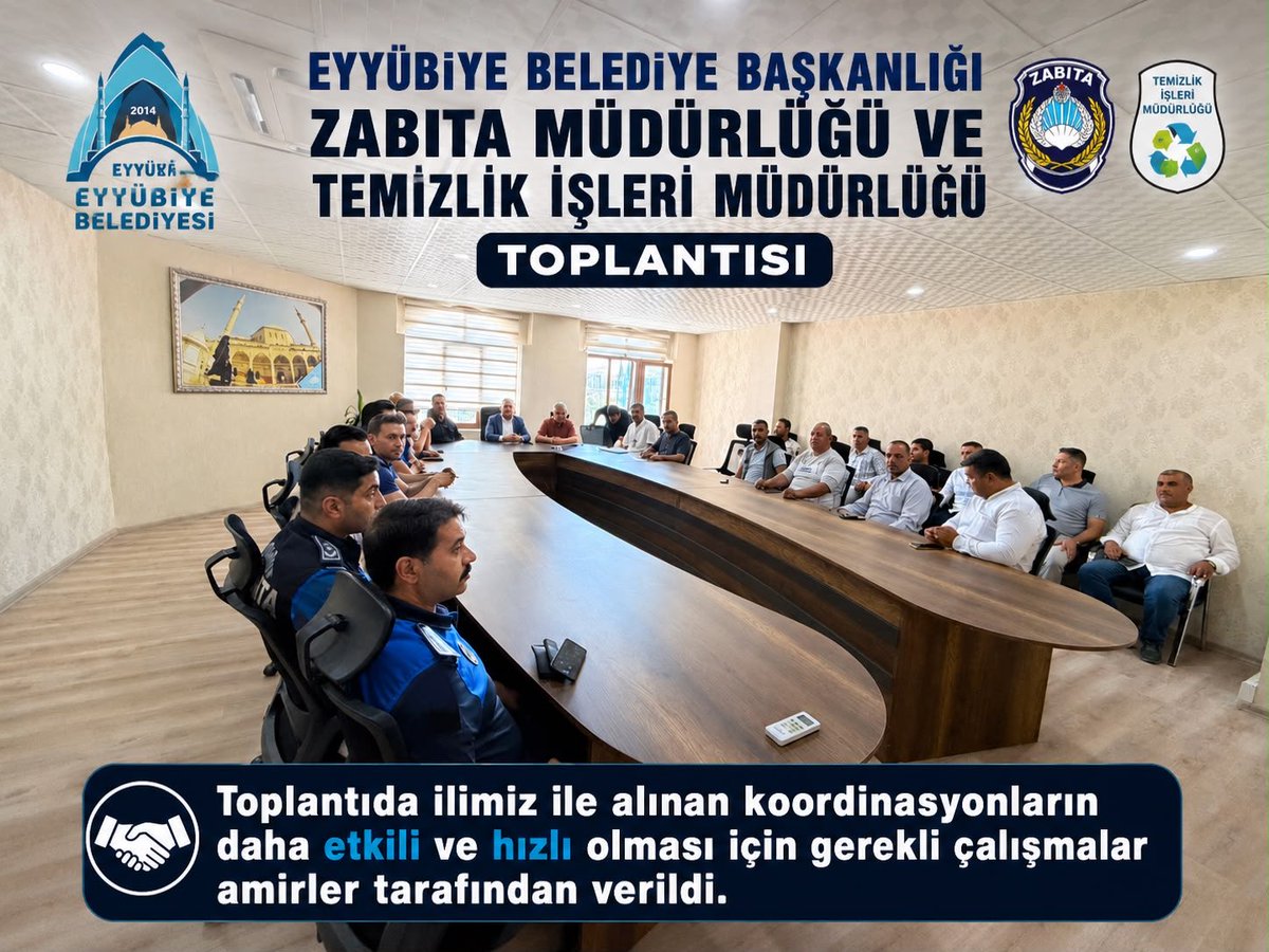 TurkuazMasa's tweet photo. Eyyübiye Belediye Başkanlığı Zabıta Müdürlüğü ile Temizlik İşleri Müdürlüğü personellerinin katılımıyla gerçekleştirilen koordinasyon toplantısında, ilimiz genelinde yürütülen çalışmalar değerlendirilmiş, hizmetlerin daha etkili, hızlı ve verimli şekilde sürdürülebilmesi++ https://t.co/s2eThDWz0U