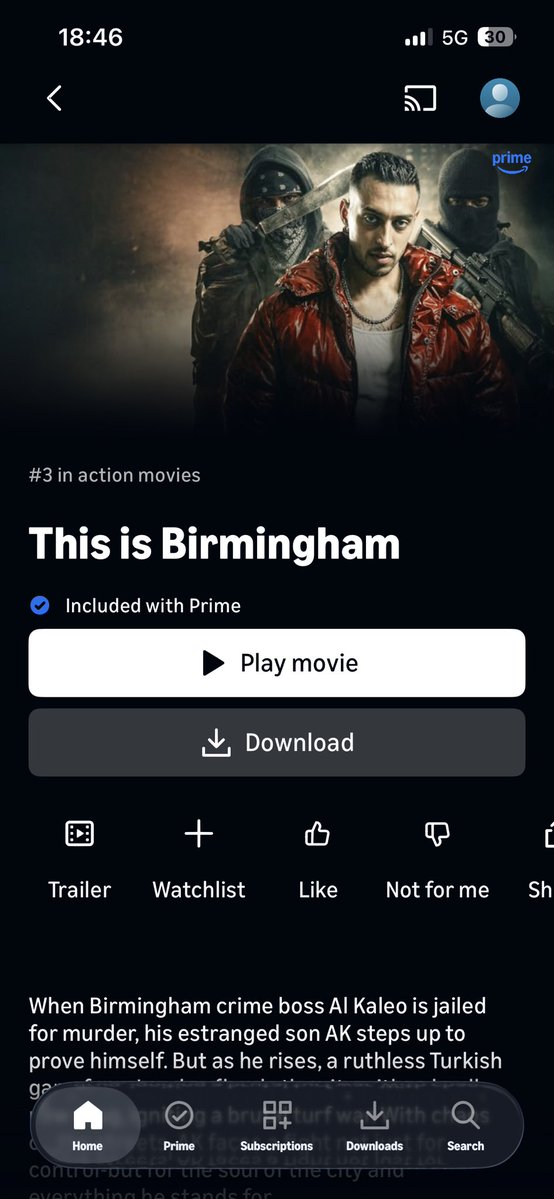 joemartin1066's tweet photo. Movie called ‘This is Birmingham’ trending #3 on Amazon Prime about a drug dealer named ‘Al Kaleo’ (pictured, I presume) engaging in gang warfare with a Turkish gang from London. 

Mass immigration has destroyed the UK’s major cities, and it’s coming for the minor ones too. https://t.co/9YO9j62LJ5