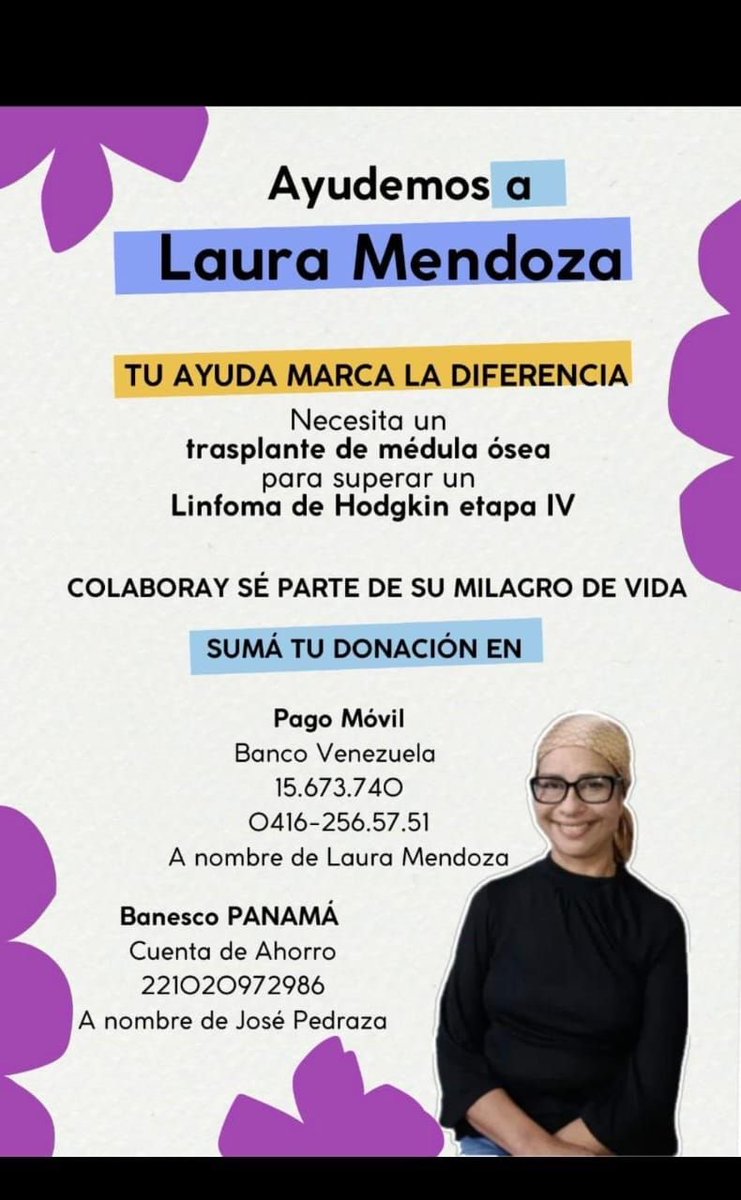AlexaGomezDos's tweet photo. Buenas tardes. Laura necesita un trasplante de médula ósea, por el diagnóstico de un linfoma de Hodgkin etapa IV. Me hace llegar su campaña de recaudación. Cada ayuda marca la diferencia. Muchas gracias💜💜 https://t.co/5AeQ91SWNA