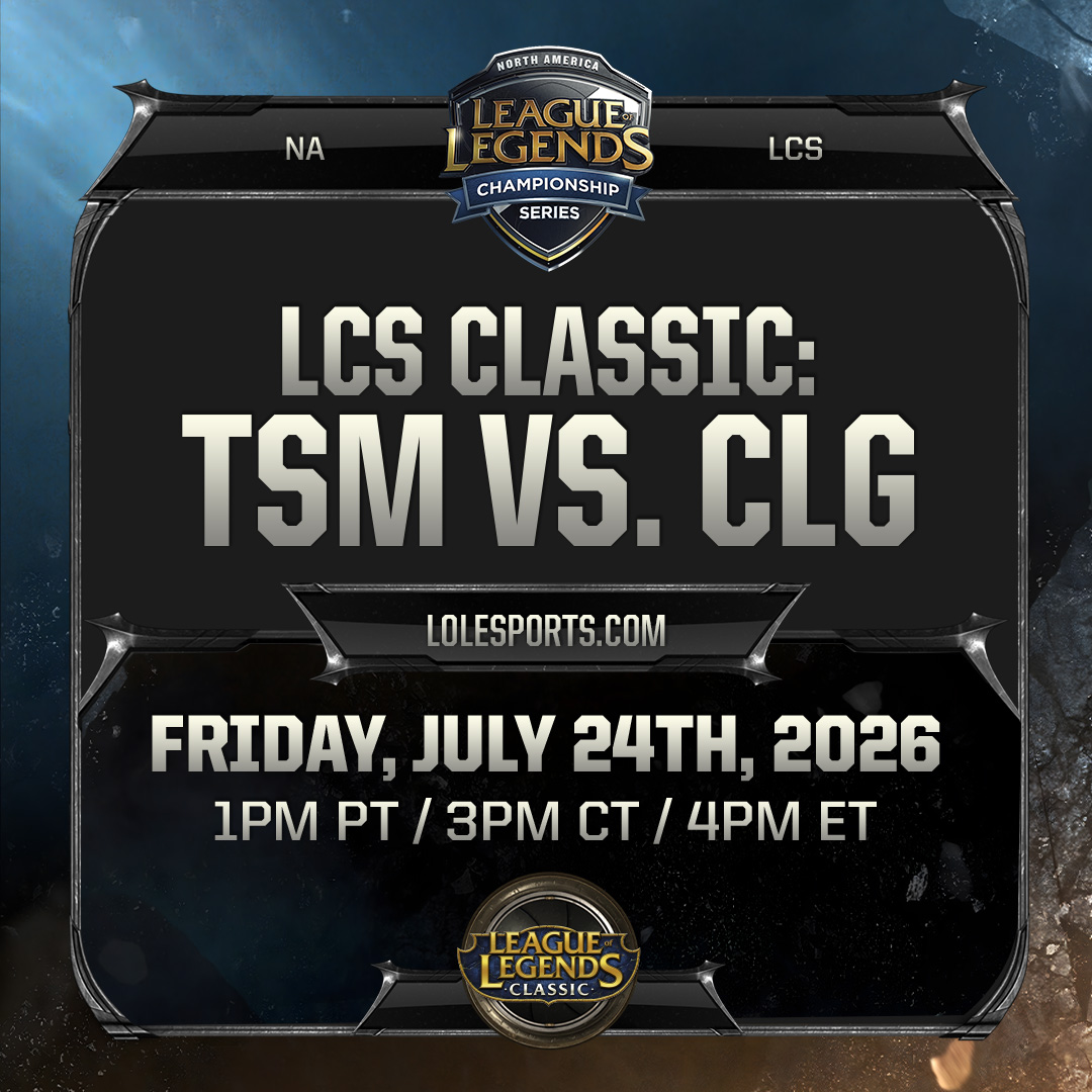 LCSOfficial's tweet photo. T-MINUS TWO HOURS UNTIL THE #LCS CLASSIC TSM VS. CLG SHOWMATCH ⏰

Tune in to https://t.co/QnwJPtPgcx to celebrate the players that paved the way for what we have today and get some drops for your time, too 😉 https://t.co/vueipJHjCs