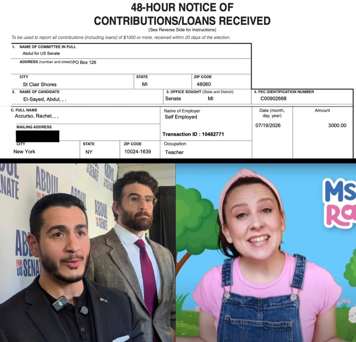 EYakoby's tweet photo. BREAKING: Miss Rachel, the viral kids’ content guru, has been revealed to be funding Abdul El-Seyed’s campaign.

Parents should know that their kids are being indoctrinated to be the next Antifa. https://t.co/Tmi8v6dml4