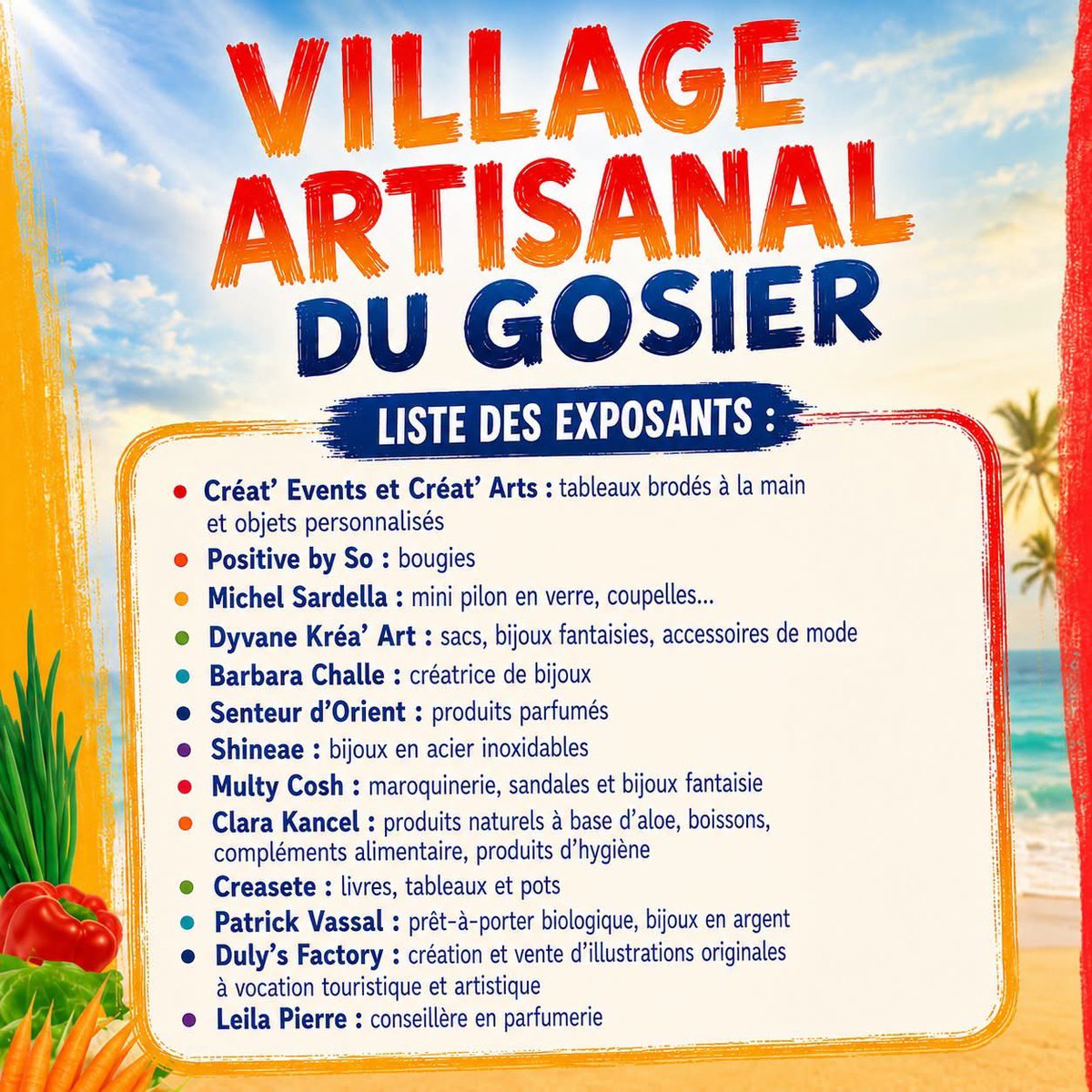 VilleduGosier's tweet photo. Découvrez ci-dessous la liste des exposants qui vous accueilleront tout au long de l'événement. Venez les rencontrer, échanger avec eux et soutenir l'artisanat local ! 💛

👇 Retrouvez tous les exposants ci-dessous. https://t.co/wHkQsoBgdx