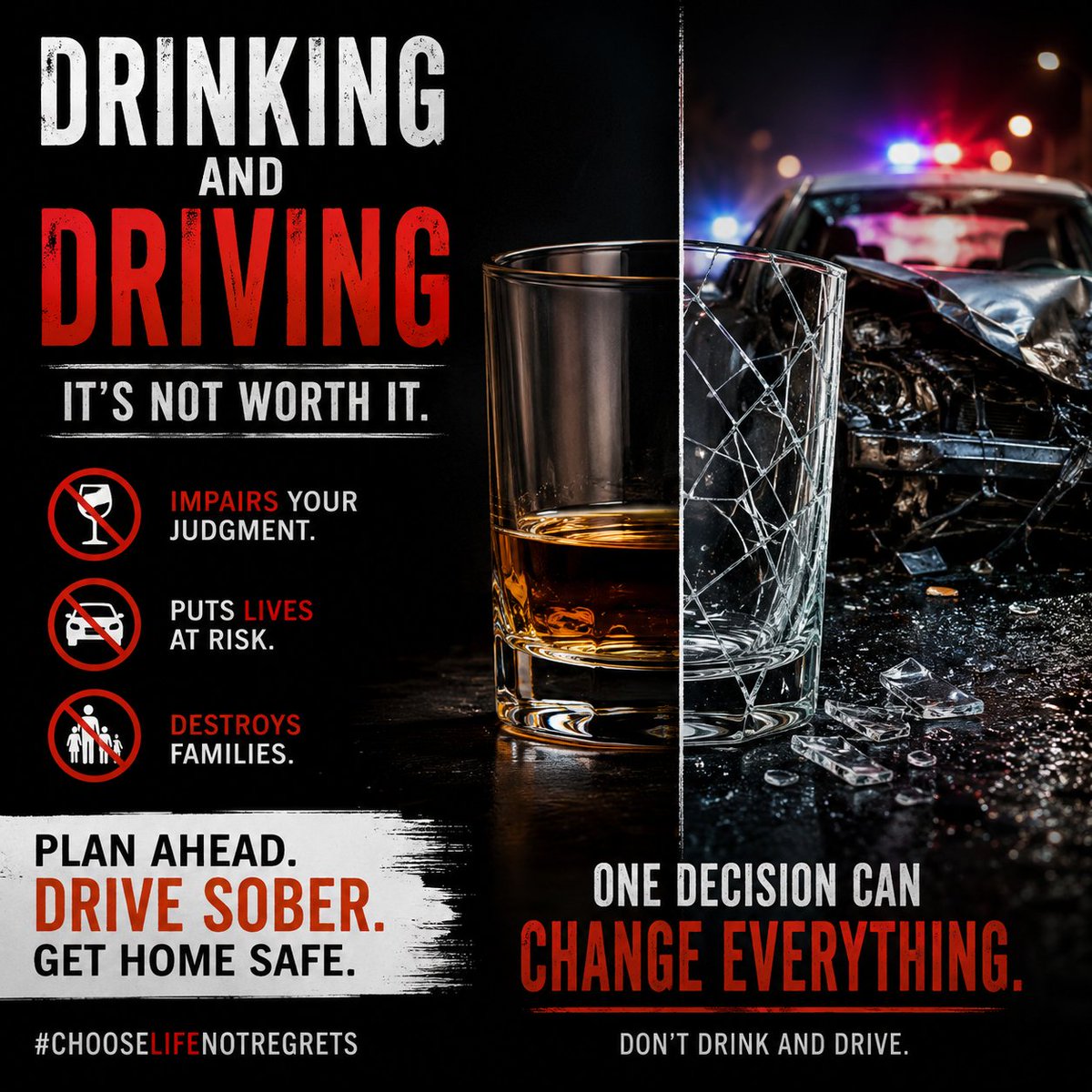 Delco_CTSP's tweet photo. 🚫 Drinking &amp; driving is never worth it. One decision can change lives forever.

If you’re celebrating, plan ahead: 
🚖 Rideshare/Taxi 
🚍 Public transit 
👥 Sober designated driver

Drive sober. Arrive alive.

#DriveSober #DontDrinkAndDrive #SafeRoads #DCTMA https://t.co/WMFXp2rBhs