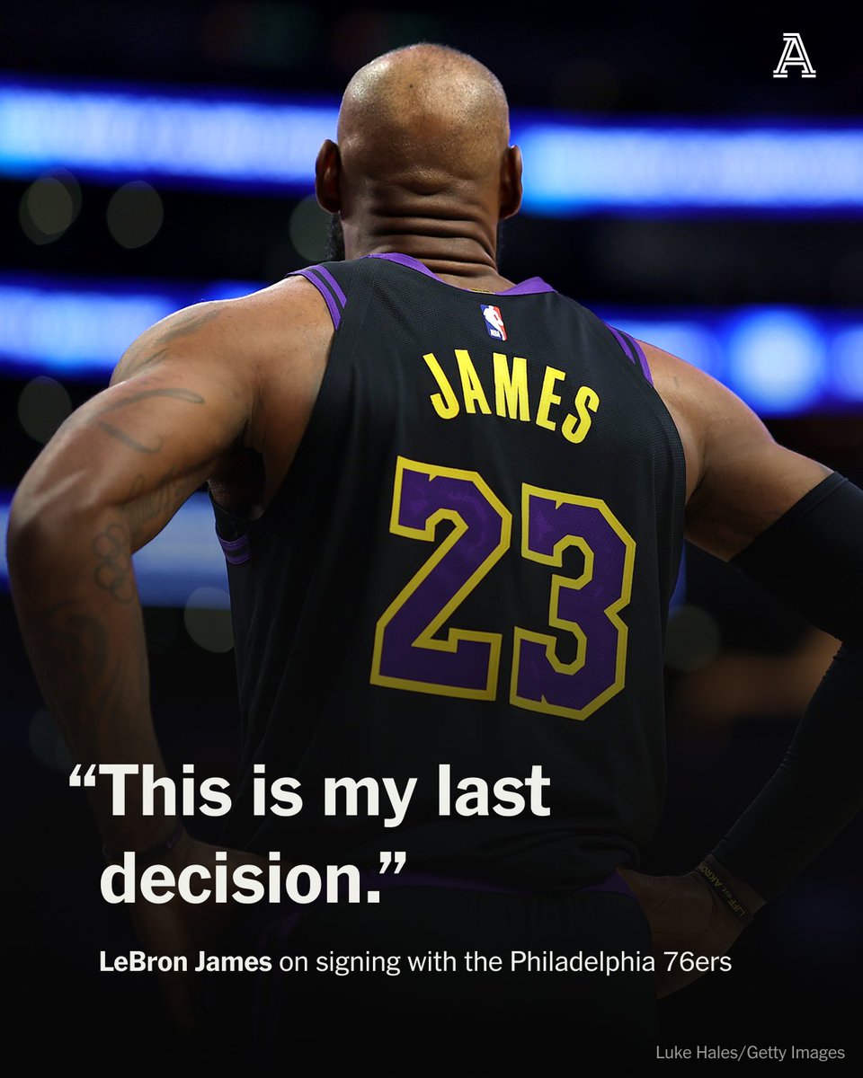 TheAthletic's tweet photo. LeBron James says he will end his career in Philadelphia.

No more decisions to come. https://t.co/3aSwHGArhv