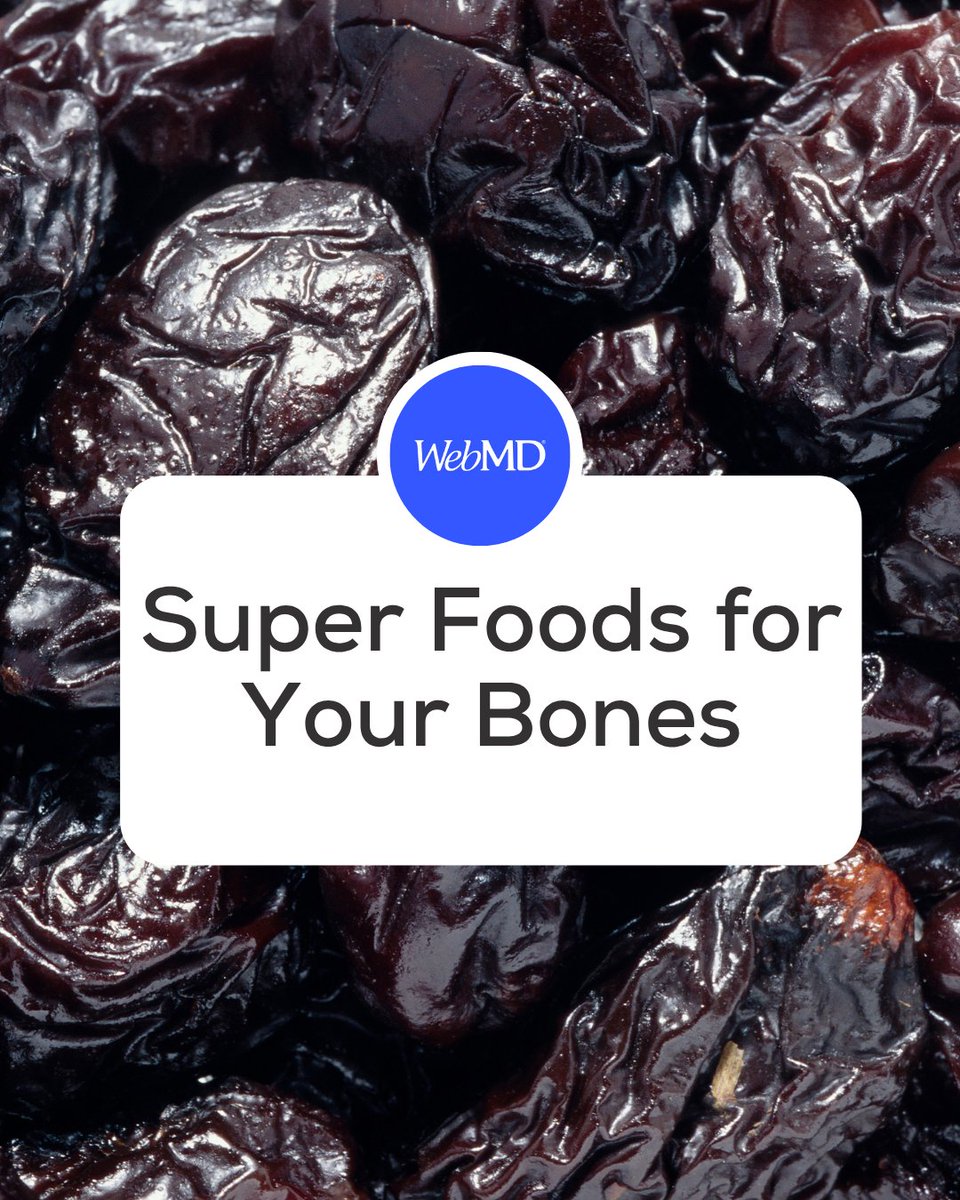 WebMD's tweet photo. Research has found that eating prunes every day, along with calcium and vitamin D, can help improve your bone density by slowing the breakdown of bone in your body. https://t.co/nHFjNyNZe0 https://t.co/jNKDJac9qN