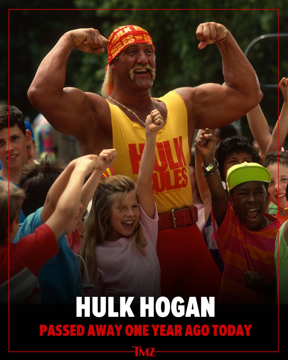 TMZ's tweet photo. Today, we remember wrestling legend Hulk Hogan, who passed away one year ago. 🕊️🤼 https://t.co/X0iv8HxftF
