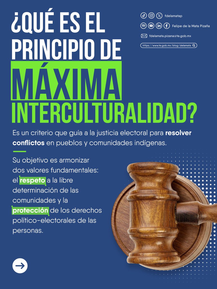 fdelamatap's tweet photo. Cada comunidad tiene su propia realidad, y la justicia electoral debe tomarla en cuenta.

En este carrusel explico el principio de máxima interculturalidad, que abordé en mi columna de esta semana para @eleconomista, y por qué constituye un criterio fundamental para la protección de los derechos de los pueblos y comunidades indígenas.

Desliza para conocer más. 👇🏼