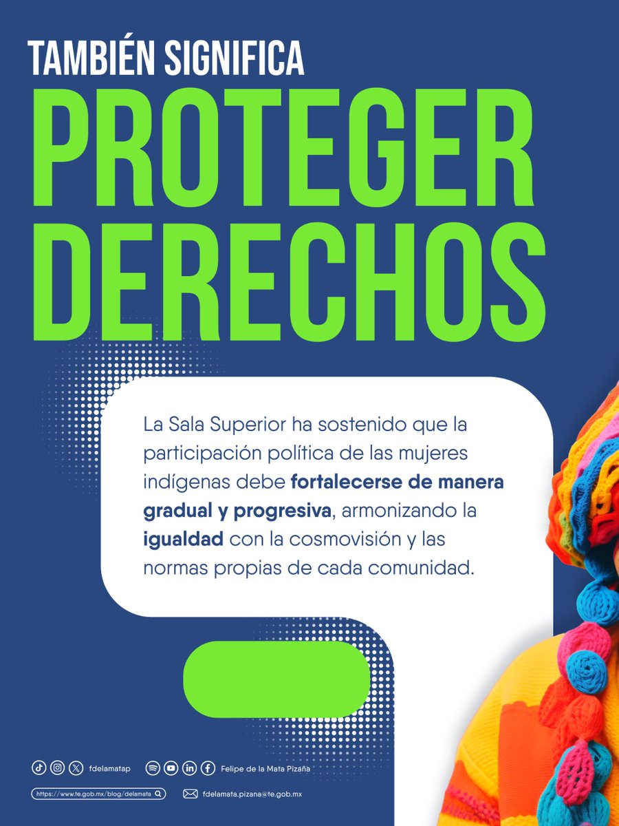 fdelamatap's tweet photo. Cada comunidad tiene su propia realidad, y la justicia electoral debe tomarla en cuenta.

En este carrusel explico el principio de máxima interculturalidad, que abordé en mi columna de esta semana para @eleconomista, y por qué constituye un criterio fundamental para la protección de los derechos de los pueblos y comunidades indígenas.

Desliza para conocer más. 👇🏼