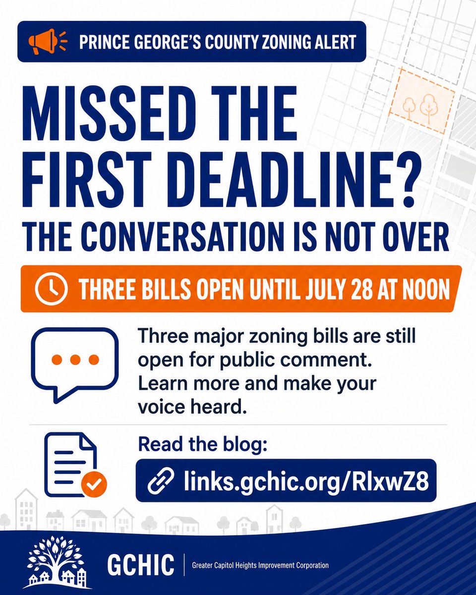 gchic_md's tweet photo. Missed the first deadline? The conversation is not over.
Three major zoning bills are still open for public comment through July 28 at noon. Learn more and make your voice heard:
https://t.co/GFTc8bRuxS https://t.co/cOCJovWF2N