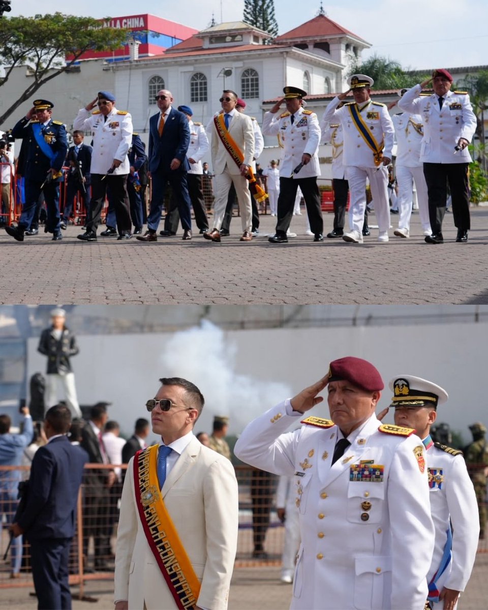 DefensaEc's tweet photo. 🚨 LA ARMADA RENUEVA SU COMPROMISO CON EL ECUADOR ⚓🇪🇨

➡️ En el aniversario de #Guayaquil, el presidente Daniel Noboa presidió la ceremonia por el 85º aniversario del Combate Naval de Jambelí y el Día Clásico de la @armada_ecuador, junto al ministro de Defensa Nacional, Gian Carlo Loffredo.

📌 Durante el acto se rindió homenaje a los héroes navales y se realizó el relevo del Comandante General de la Armada.

El legado de Jambelí sigue fortaleciendo el compromiso de la Armada con la soberanía, la seguridad y la defensa del #Ecuador.