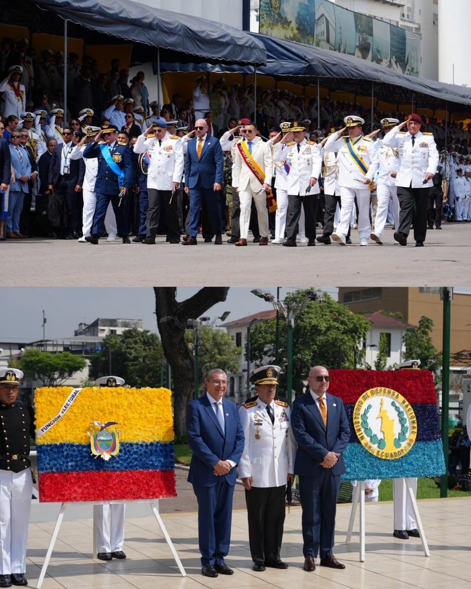 DefensaEc's tweet photo. 🚨 LA ARMADA RENUEVA SU COMPROMISO CON EL ECUADOR ⚓🇪🇨

➡️ En el aniversario de #Guayaquil, el presidente Daniel Noboa presidió la ceremonia por el 85º aniversario del Combate Naval de Jambelí y el Día Clásico de la @armada_ecuador, junto al ministro de Defensa Nacional, Gian Carlo Loffredo.

📌 Durante el acto se rindió homenaje a los héroes navales y se realizó el relevo del Comandante General de la Armada.

El legado de Jambelí sigue fortaleciendo el compromiso de la Armada con la soberanía, la seguridad y la defensa del #Ecuador.