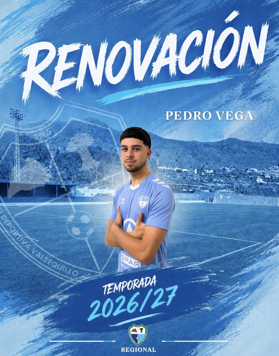 UDValsequillo's tweet photo. 𝐏𝐄𝐃𝐑𝐎 𝐕𝐄𝐆𝐀 𝟐𝟔/𝟐𝟕
Pedro Vega continuará defendiendo la camiseta de la U.D. Valsequillo una temporada más.
¡A seguir disfrutando de tu fútbol, Pedro! 💙
#vamosvalsequillo⚽️💙
#súbetealtren🚂 https://t.co/Z1yA7dkNuZ