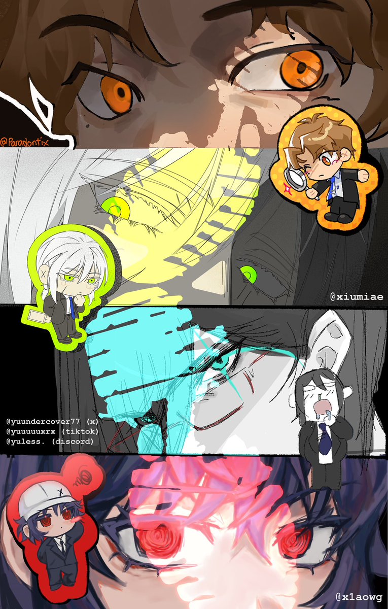 xiumiae's tweet photo. [4 PERSON ART COLLAB] 

omfg thank you SO MUCH for working with me on this yall... please check out @Paradontixxx , @yuundercover77 and @x1aowg for more art!!

#handjumper #sayeonlee #ryujinkang #minwoo #iseulkim https://t.co/xTv9F4s6Tb