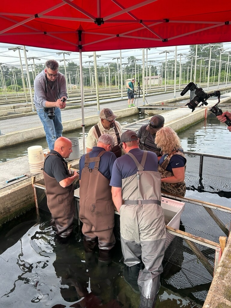 RepJFleming's tweet photo. I joined members of the PA Fish and Boat Commission for a trout spawning demonstration and tour of the Huntsdale State Fish Hatchery.

This was an informational and hands-on experience. We helped extract eggs from the female trout and fertilized them with the male trout. https://t.co/YwraX4PklT