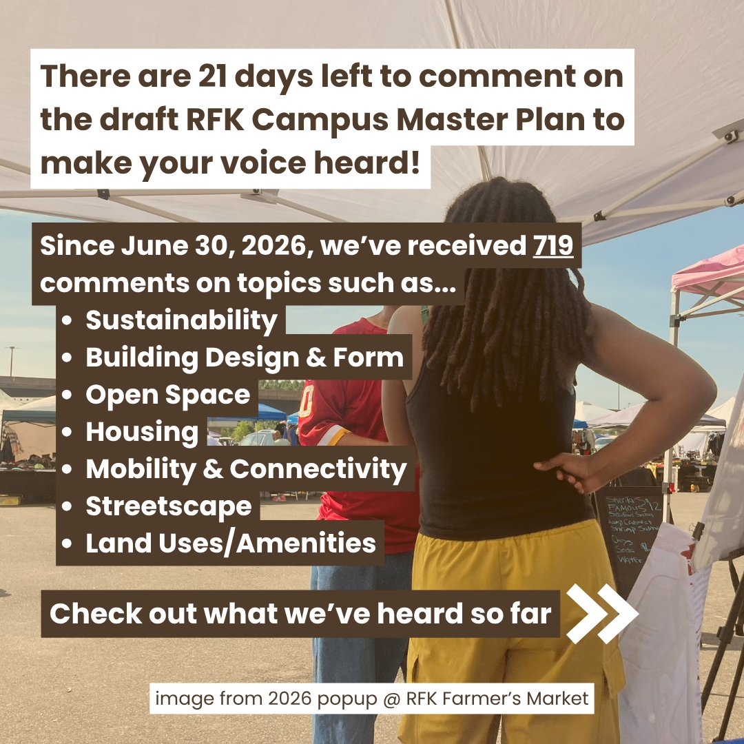 OPinDC's tweet photo. Thanks to everyone who has reviewed the draft RFK Campus Master Plan and submitted their feedback. We're still accepting comments through August 14, so check out the draft plan and let us know what you think: https://t.co/Y1Jn1haHwv https://t.co/UXq2NW1JPs