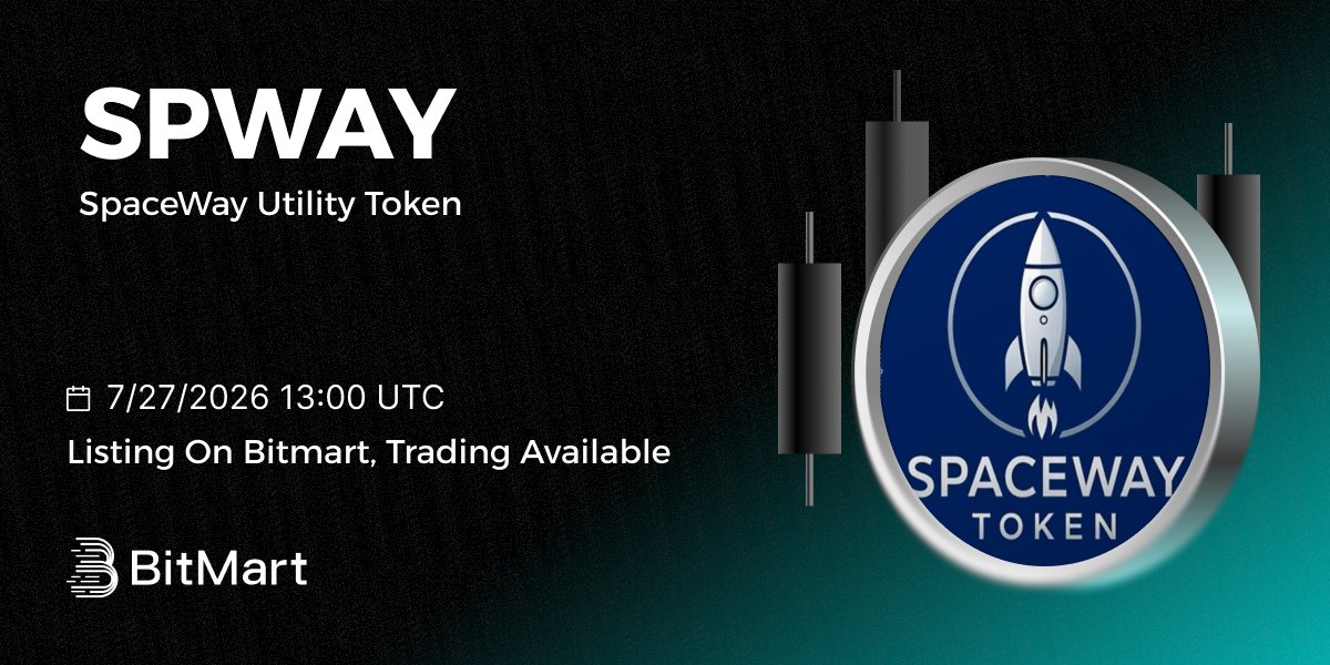 BitMartExchange's tweet photo. #BitMart will list SpaceWay Utility Token (SPWAY) @SpaceWayTokens on our digital assets platform on July 27, 2026

💰 Trading pair: SPWAY/USDT
💎 Deposit: 7/26/2026 1:00 PM UTC
💎 Trading: 7/27/2026 1:00 PM UTC

➡️ Register Now: https://t.co/JJs8mWsNEG
🔗 Learn more: https://t.co/xST6NhCPT0