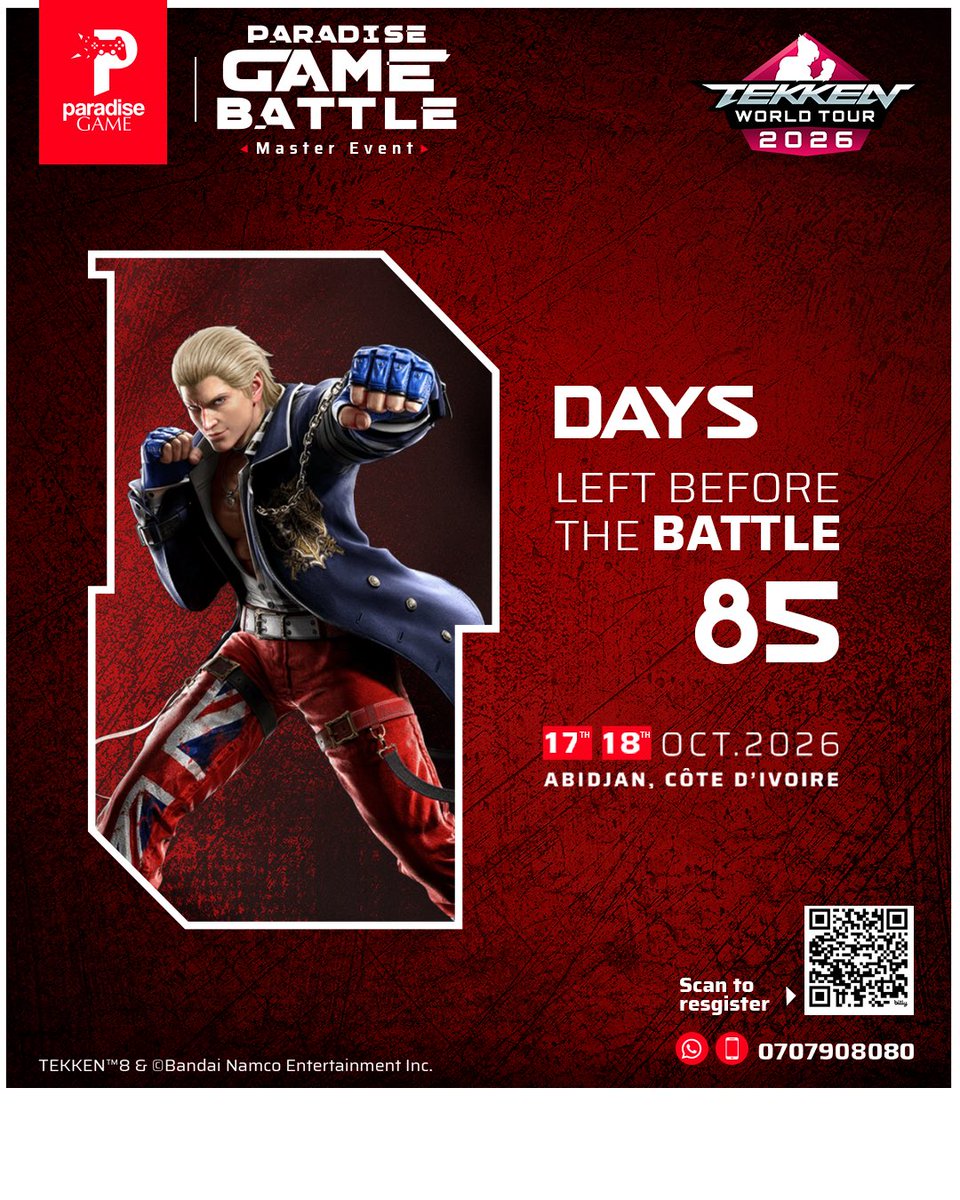 ParadiseGame_'s tweet photo. #ParadiseGameBattle2026 85 Days left. 

📅 October 17–18, 2026
📍 Abidjan, Côte d’Ivoire 🇨🇮 (Cosmos, Yopougon)
🔗 https://t.co/E4CcTmB0MR

#Gaming #esport https://t.co/bwFoNcPxfj