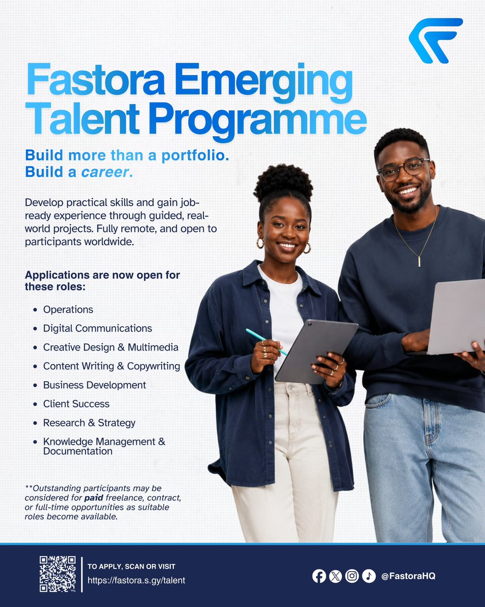 FastoraHQ's tweet photo. If you have been waiting for real experience instead of another certificate, this is it.

The Fastora Emerging Talent Programme puts you on live projects with our team to build a track record that matters.

Applications are open: https://t.co/DnnxNvJRsy https://t.co/BbeKg2Ar0E