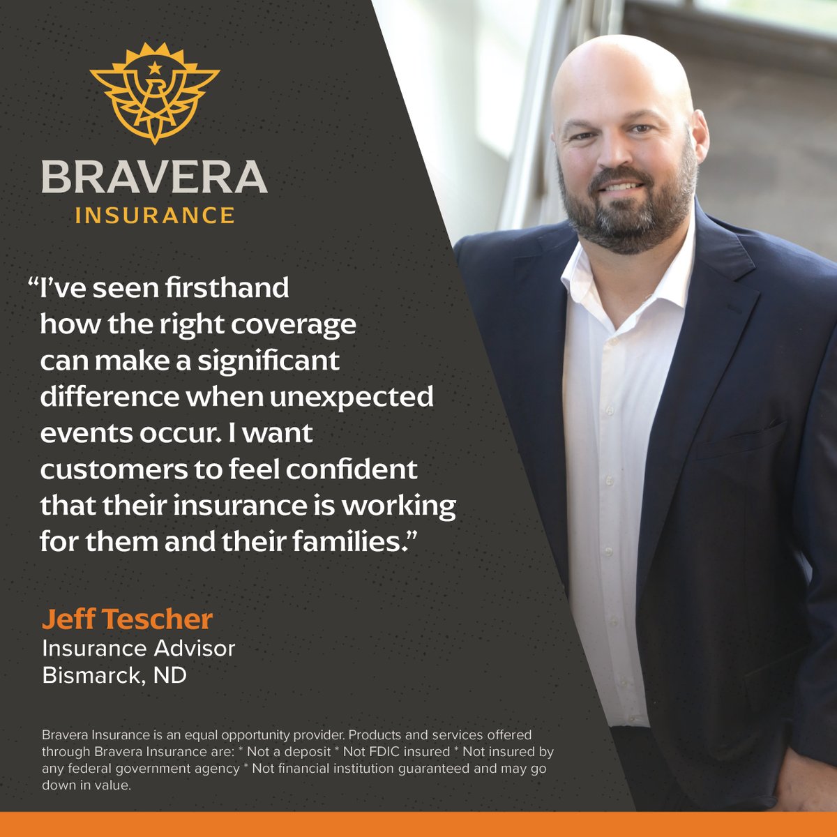 braverabank's tweet photo. Insurance is about more than protecting homes, vehicles and valuables. It's about protecting the people and goals that matter most.

Visit https://t.co/xKbTNQOndM to read how Jeff's unique perspective helps clients find coverage that fits their lives and future goals. https://t.co/7lSUUbdlZv