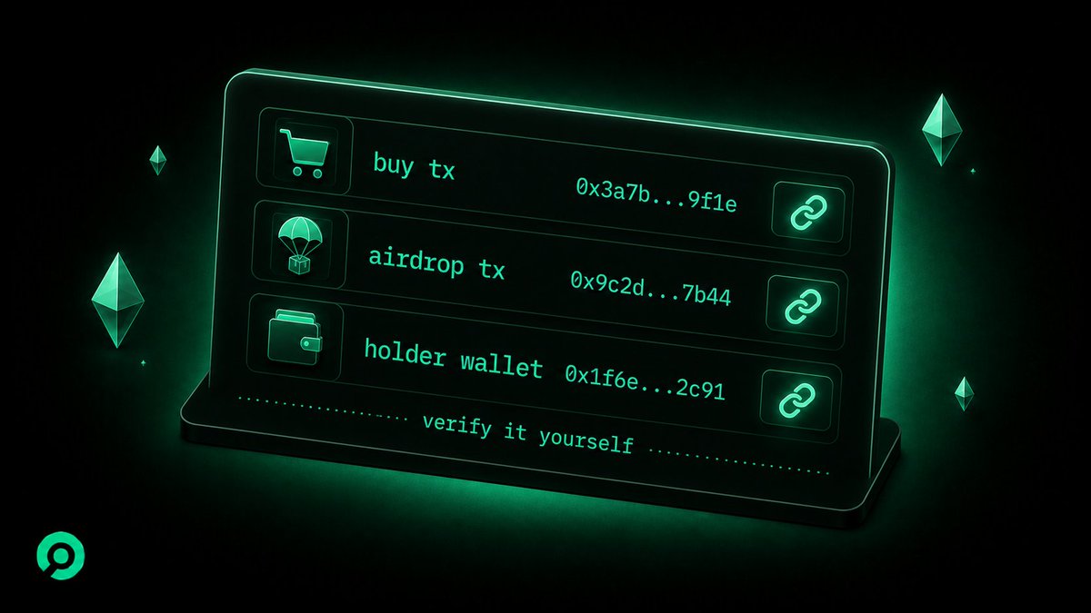 BidhoodApp's tweet photo. The 4 E's rule inside @BidhoodApp 

Everything that moves ETH out of the treasury is public.
Every buy links to its onchain tx.
Every airdrop links to its onchain tx. 
Every holder on the leaderboard is a real wallet with a real block number.

Nothing on the dashboard is a number we wrote ourselves.
