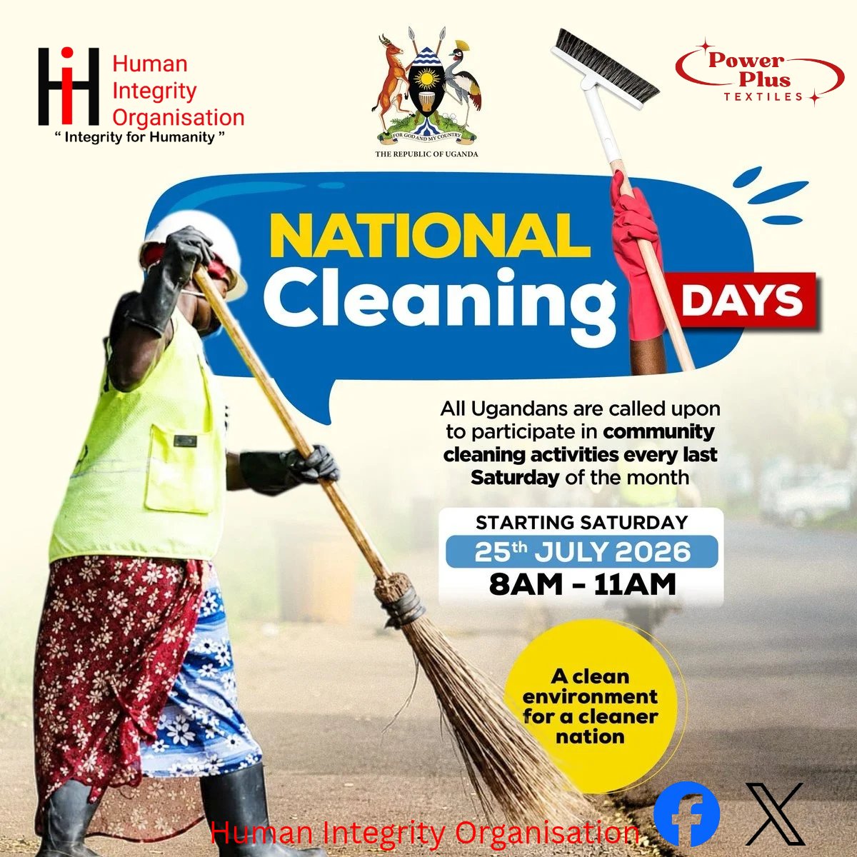 Hi_org1's tweet photo. Tomorrow morning, 25th/July/2026, we come together as Ugandans because a clean environment is everyone's responsibility.
@GovUganda https://t.co/GDJf6vG8DT