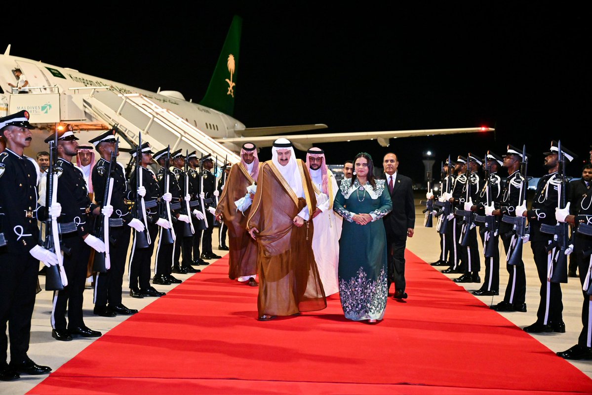 presidencymv's tweet photo. Guest of Honour for the Independence Day celebrations from Saudi Arabia arrives in the Maldives 
https://t.co/9PnzXJSNHe https://t.co/iyzYoPYM6N