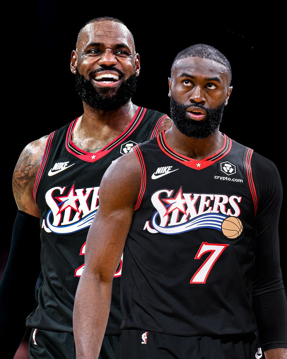 DraftKings's tweet photo. The Philadelpha 76ers have had an INSANE offseason... 🤯

IN: 

LeBron James
Jaylen Brown →  Traded from Boston
Anfernee Simons
Dean Wade
Ariel Hukporti
Labaron Philon Jr.
Caleb Love
Rayan Rupert
Duke Miles

OUT:

Paul George → Traded to Boston
2028 first-round pick → Boston
2031 unprotected first-round pick → Boston
2028 second-round pick → Boston
2030 second-round pick → Boston

FAs that left: 

MarJon Beauchamp
Andre Drummond
Quentin Grimes
Kyle Lowry
Tyrese Martin
Kelly Oubre Jr. 
Trendon Watford