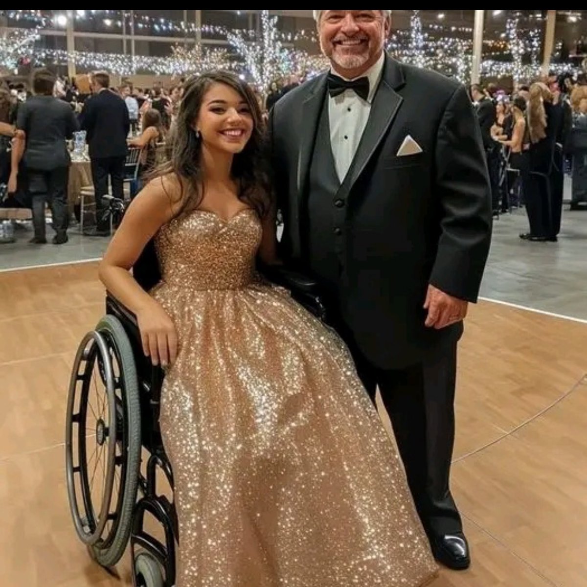 feelgoodtale's tweet photo. My father put me in a wheelchair and took me to the prom. The next day, we found a $10,000 check in our mailbox.

When my parents divorced and my mother passed away, I went to live with my father. My mother always called him a "hopeless loser." Living with him was quite strange. I saw him sneaking out late at night, but honestly, I had no idea what he was doing.

The prom was just around the corner, but I didn't care at all. Being in a wheelchair, without a date, and feeling stuck, it was hard to get excited. Surgery could have changed everything, but I didn't have the money, so it wasn't an option.

I thought prom wasn't for me. But then, out of nowhere, my dad, the "loser" my mom always talked about, said he'd take me to prom. I had no idea what that night would bring. Not only did I go to prom, but everyone loved me. And yes, my dad took me to the dance floor.

But wait, something even more amazing is about to happen. The next day, my dad came home with a package from the mailbox. It contained a check for $10,000 and a card that read "Dad of the Year."