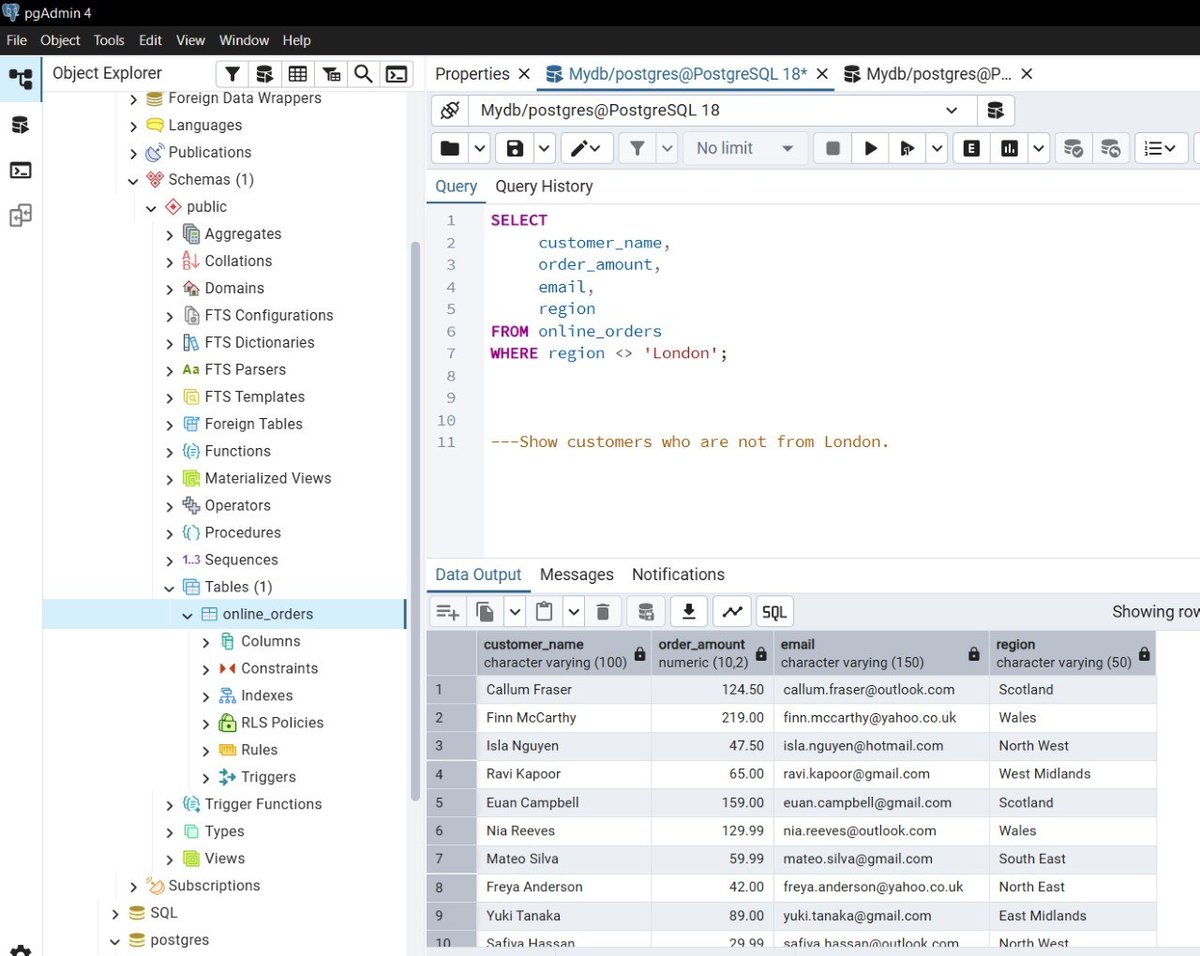 QNnedimma47112's tweet photo. My SQL Journey so far
Wanted to write an epistle which i would still do. 
Hopefully by weekend I'd give my lessons and challenges for my level.

Picture format 
Query 
Question 
Output

Happy weekend🤭
#dataanalysis #dataanalytics #Sql https://t.co/Kjc9N1yslS