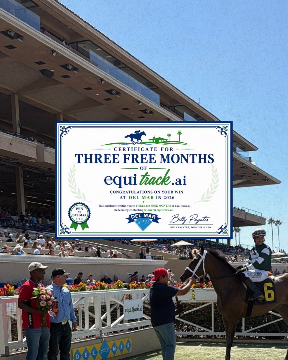 Equitrack_'s tweet photo. Welcome to the https://t.co/P18OXcYzeh Winner's Circle @DelMarRacing! 🏆

When you win a race at Del Mar this season, get 3 months free of EquiTrack! https://t.co/yS6d5AbAuM