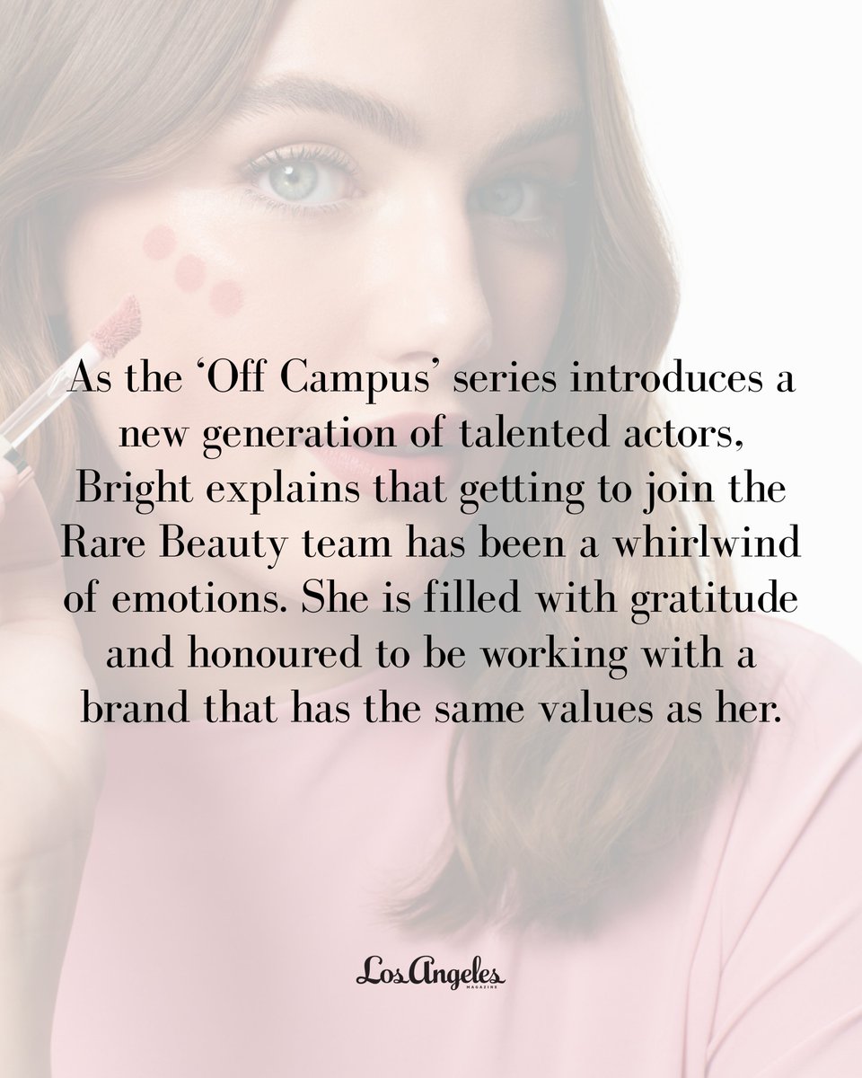 LAmag's tweet photo. Rare Beauty has officially named its first-ever celebrity ambassador. 💄✨

Actress Ella Bright is the face of the brand's new Off Campus campaign, marking a major milestone for Rare Beauty. The collaboration introduces a new liquid blush while celebrating a new generation of rising talent, with Bright saying she's "filled with gratitude" to represent a brand whose values align with her own.

Tap the link below to read more.⬇️
https://t.co/cngQlC2veC
