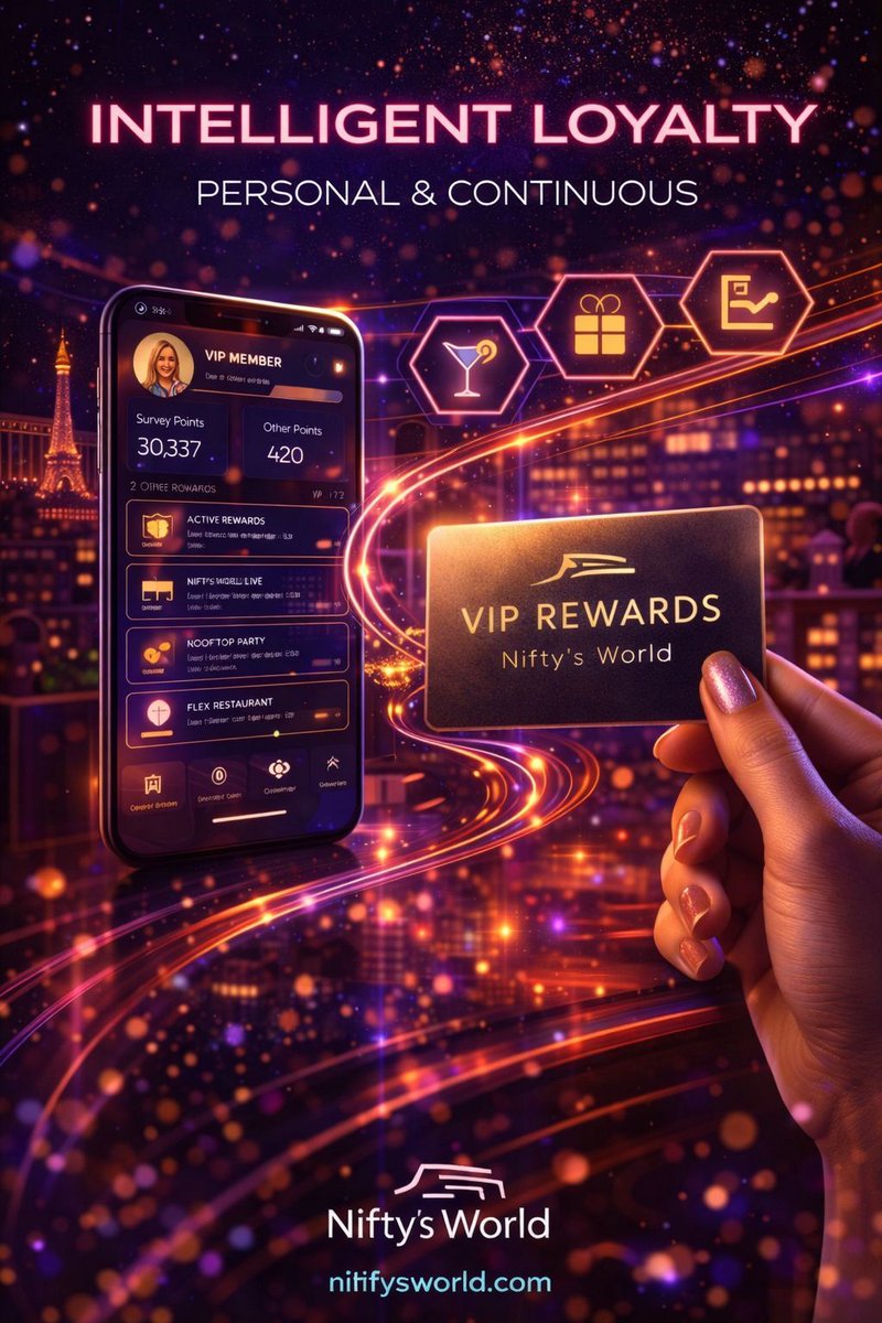 NiftysWorld's tweet photo. 💳 Loyalty fails when it feels transactional. 
It succeeds when it feels personal, intelligent, and continuous.
Nifty’s World reframes rewards as a living relationship.

📲 Learn more: https://t.co/0zjBDhDCYw

#NiftysWorld #LasVegas #AI #AR #ExperienceEconomy https://t.co/EbL0DliJEs