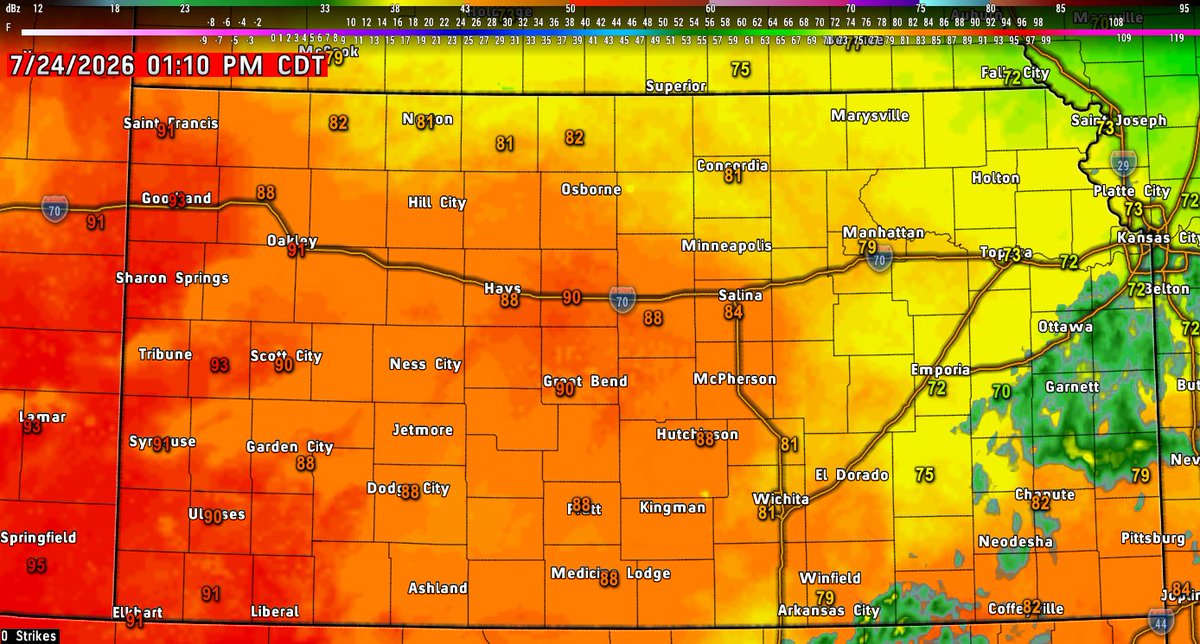 CamVenableWx's tweet photo. We did score a little rain in Wichita, about 0.10"...it's better than nothing. The morning showers left quite a bit of rain cooled air across Eastern KS, we'll see how much it slows our warming. Western KAKEland will be much warmer. Enjoy it...triple digits are coming back soon. https://t.co/6Cn2LpkdFX