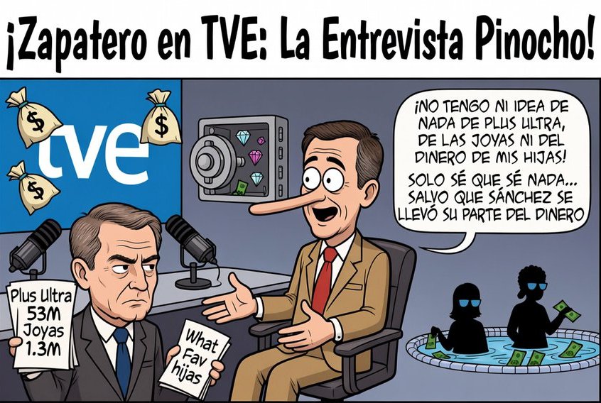 socialismoolib1's tweet photo. 🇪🇸#ESPAÑA #TEM24J #YAS24JUL #MVTARDE #MALASLENGUAS #DELUNESAVIERNES

#Noticias

🔫24/07/2026 PROPAGANDA en TELEPEDRO 
@RTVE del PINOCHO #ZAPATERO #SOCIALISTA #PSOE #SÁNCHEZ

#ZP: NO SE NADA DE NADA salvo q SÁNCHEZ

#JULIoMARTINEZ ZAPATERO cobró COMISIÓN 1% de 53 MILL€ #PLUsULTRA https://t.co/rk1r00VH5v