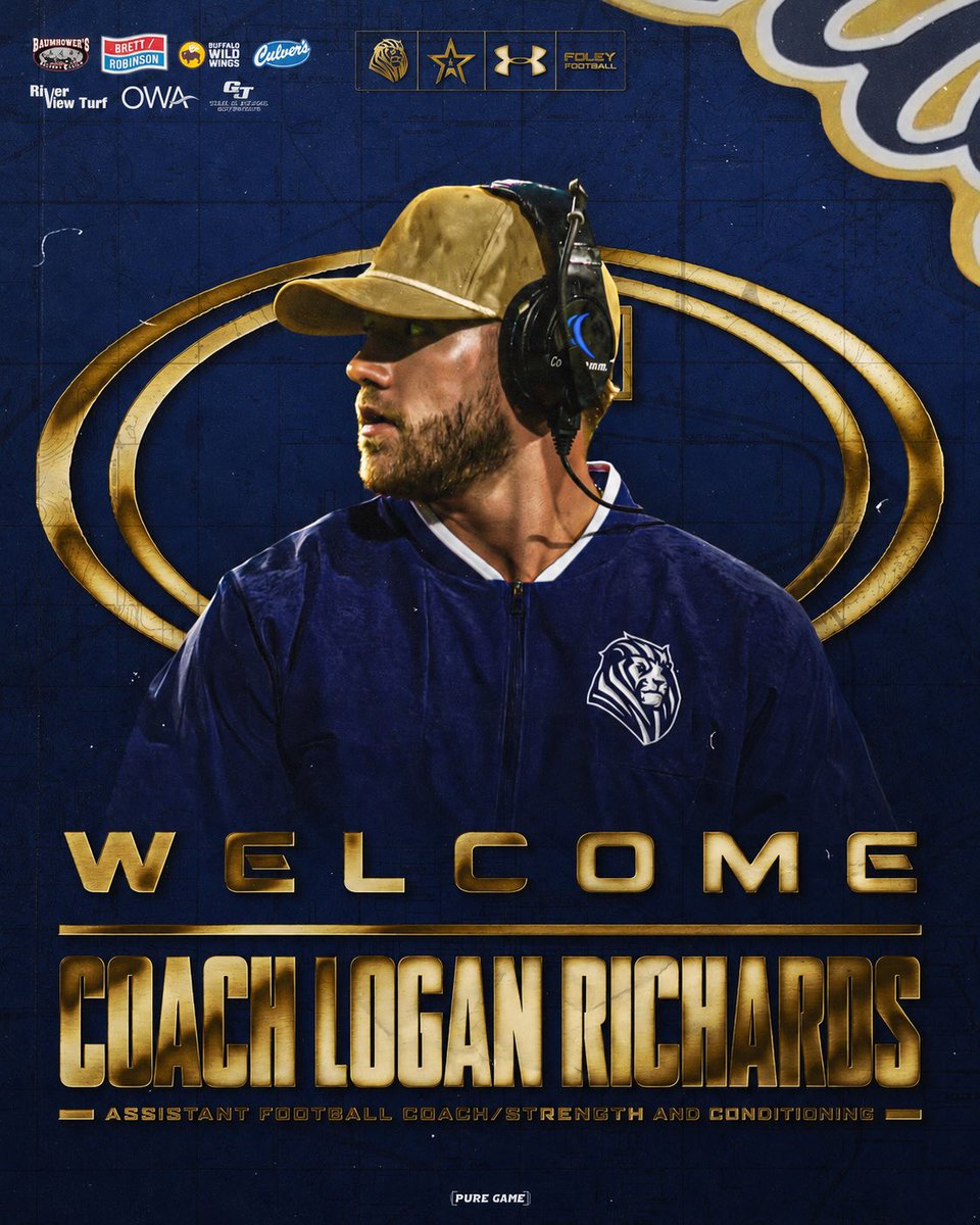 FoleyLionsFB's tweet photo. Development on the grass and in the weight room 📈

Coming in with experience across multiple levels, we are fired up to bring in Coach Logan Richards to coach DBs and lead our strength and conditioning program! @29LRichards 

#OwnIt #1ROAR 🦁 https://t.co/tdch3yS2ta