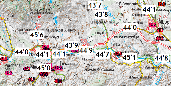 Vigorro's tweet photo. Zona cero de hoy, como casi siempre en estas situaciones en #Almeria, el valle medio del #Almanzora, desde Olula del Rio hasta un poco antes de #Arboleas... 44 generalizados y hasta 45 puntuales...

#ponentada #OlulaDelRio #OlaDeCalor #Albox #Fines #Cantoria #ValleDelAlmanzora https://t.co/8Dpo6LfVxk