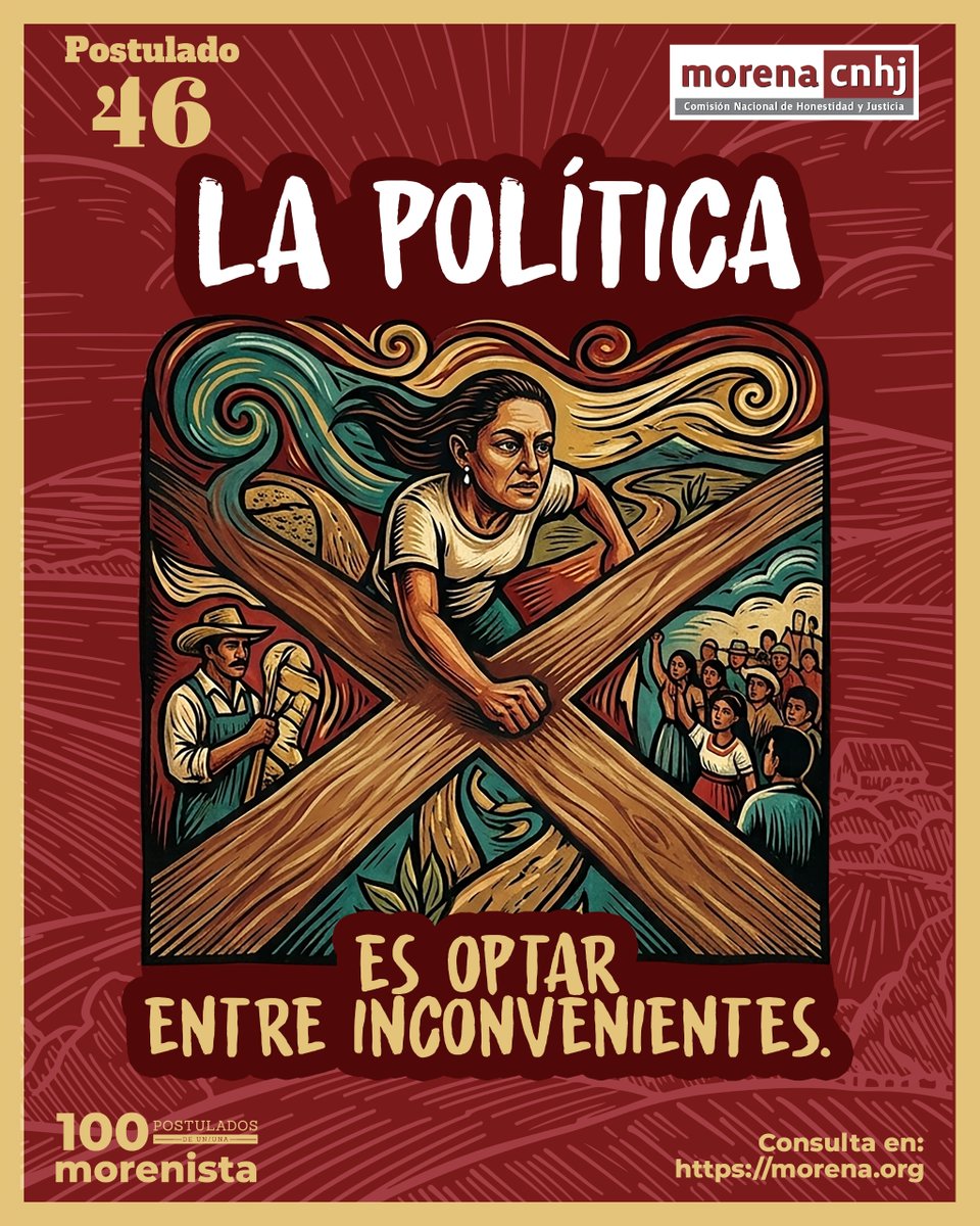CNHJ_Morena's tweet photo. Toda gran decisión implica elegir qué inconveniente estamos dispuestos a asumir.

La transformación democrática y pacífica del país, como objetivo superior; -Artículo 2° inciso a). https://t.co/NoUdAEy7nu