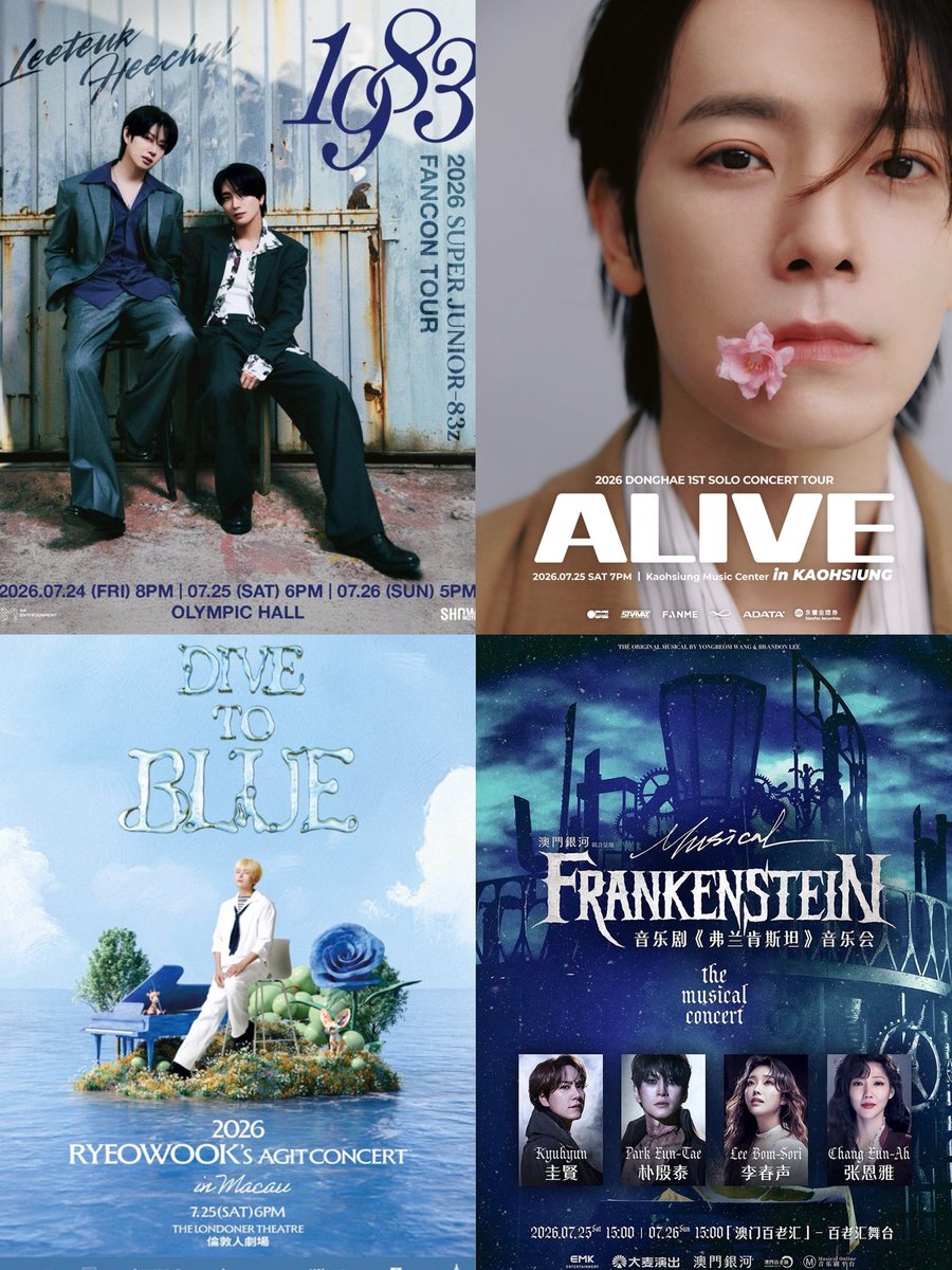 yesungiedf's tweet photo. So we have four different concerts happening today!!😂
83z’s concert in seoul donghae’s concert in kaohsiung ryeowook’s concert in macau kyuhyun’s musical concert in macau

Don't be surprised if your sns suddenly gets flooded with fancams from all over the place🤣 https://t.co/A5vaq3gb0s