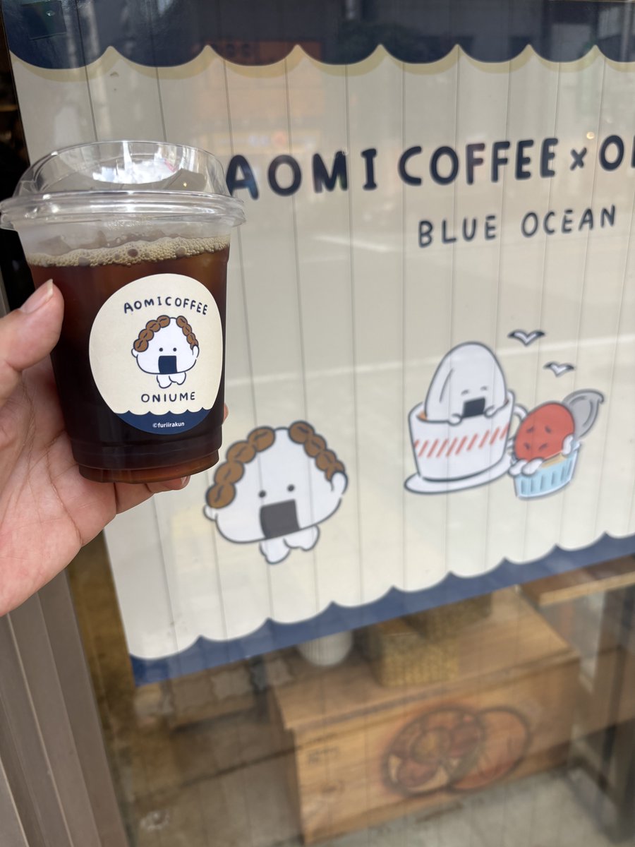 suishin's tweet photo. おにうめ×青海珈琲コラボカフェ行ってきたよ。グッズはカップを買ってみた。

＃おにうめ青海珈琲 https://t.co/Ks2sf3SceT
