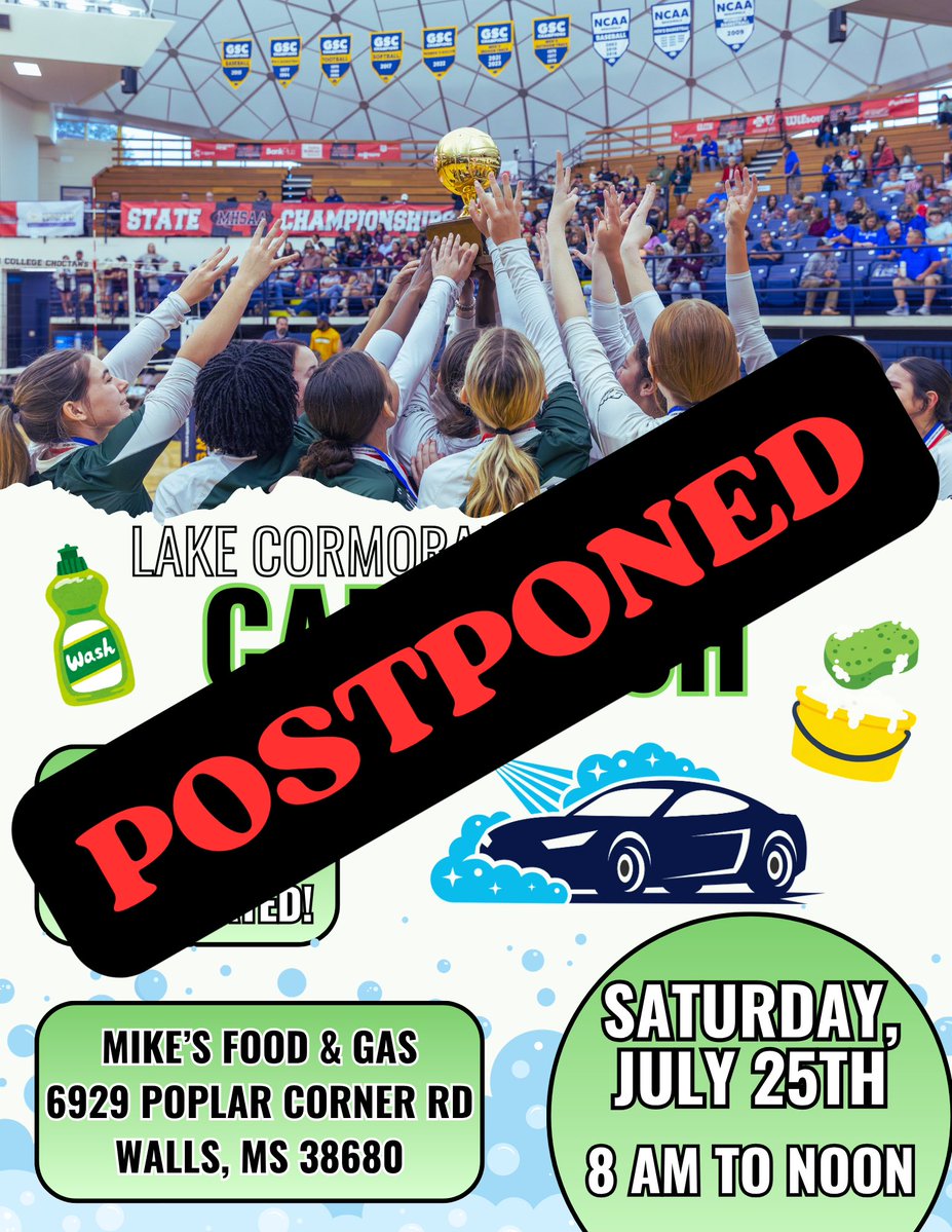 LCHSladygatorvb's tweet photo. With the chance of rain and other weather tomorrow, we have decided to postpone our car wash! 

We will be posting soon about a new date! Stay tuned! https://t.co/9V0CEyrGyy