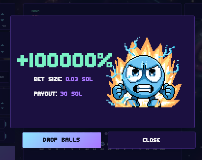 solanafatboys's tweet photo. You have just turned $2 into $2217 with one plinko ball

WYD next?? https://t.co/6Wak3CtZeR