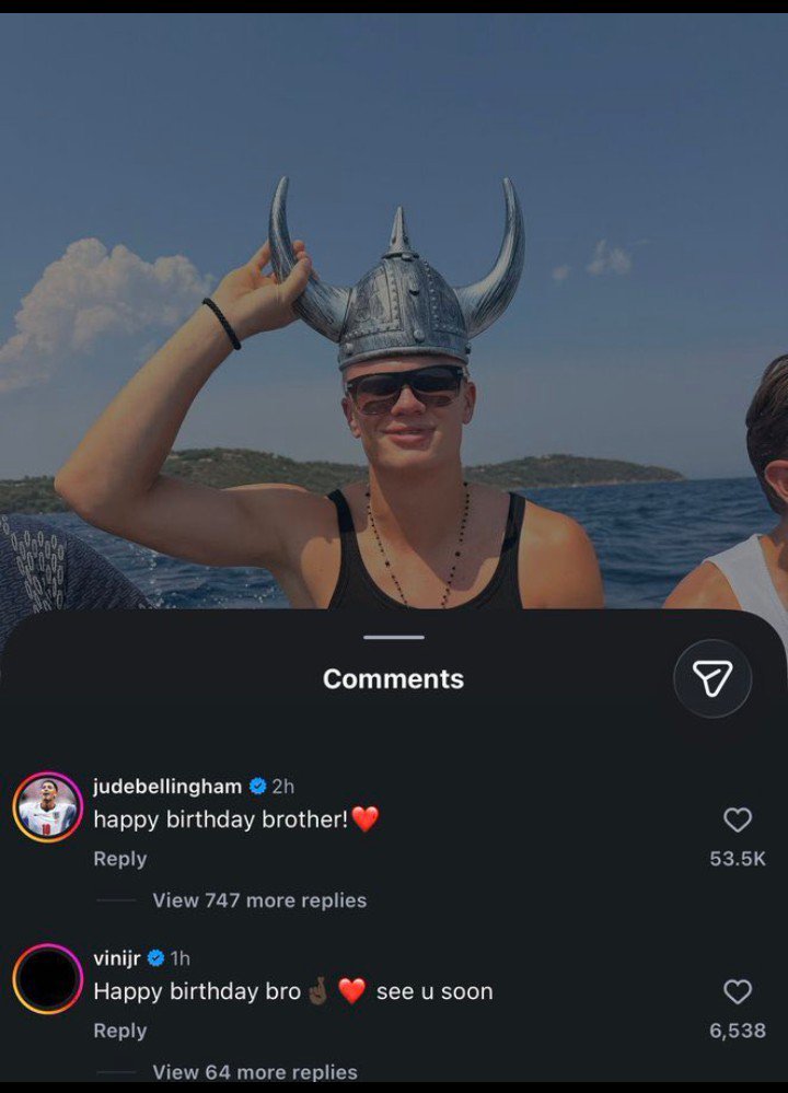 notlikeD69's tweet photo. Okay this was on Haaland's 26th birthday 

Vinicius Junior commented on Haaland's birthday post "See you soon"

Will we be seeing Vinicius to Manchester City soon?

Cause I will take Vinicius and the 100M, Rodri can leave for all I care https://t.co/QExzzwKFbt