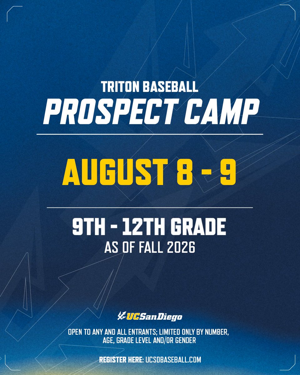 UCSDbsb's tweet photo. ‼️Our final Prospect Camp of the summer is right around the corner‼️ 

Register at https://t.co/lDQ419C0cw

#GoTritons https://t.co/bCZO3UdzlC