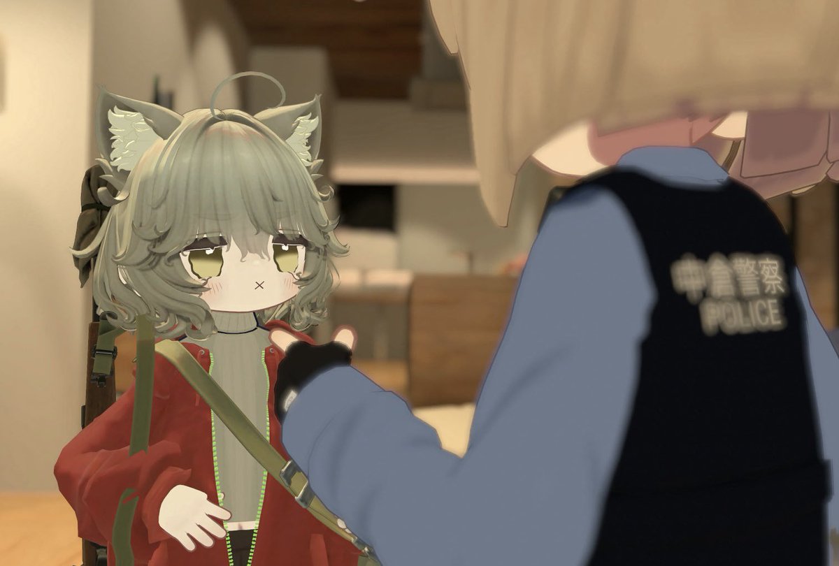 AF_Okura510's tweet photo. じゅーとーほー違反で取り締まられましたぁ　#VRChat https://t.co/alzLiVGV5L