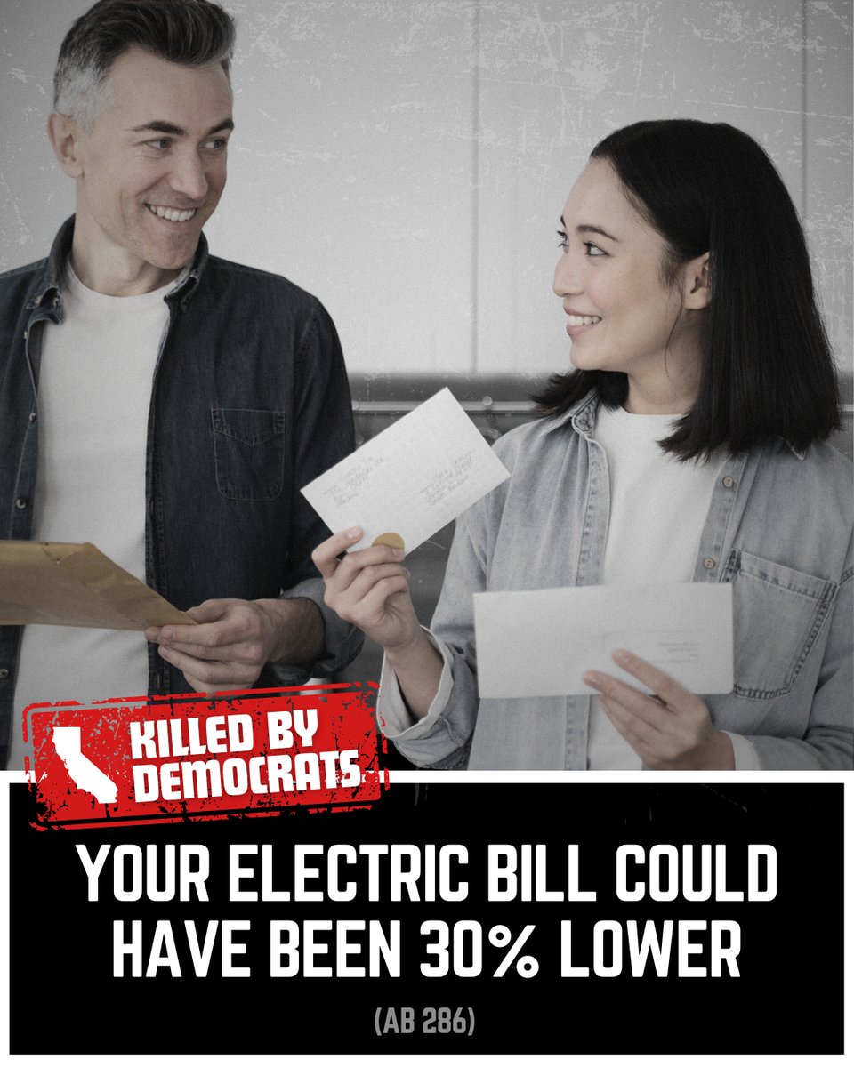 AsmRepublicans's tweet photo. Higher utility bills. Higher cost of living. No relief in sight.

AB 286 would have required the CPUC to identify reforms to lower residential electricity rates by 30%.

The Democrat supermajority killed it. https://t.co/LSsoBuVvRQ