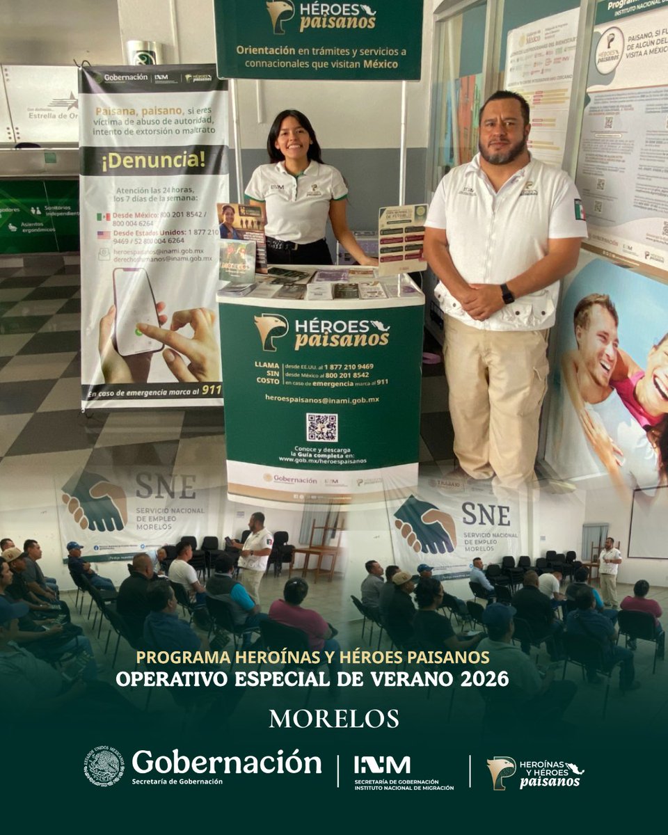 heroespaisanos's tweet photo. 📍En Morelos, el #ProgramaHeroínasyHéroesPaisanos brindó orientación a personas que viajarán a Canadá mediante el PTAT sobre equipaje, franquicia fiscal, y la inscripción al IMSS. Además, se supervisó el módulo de atención en la terminal Estrella de Oro de Cuernavaca. 🫂 https://t.co/Pukw4rdrEO